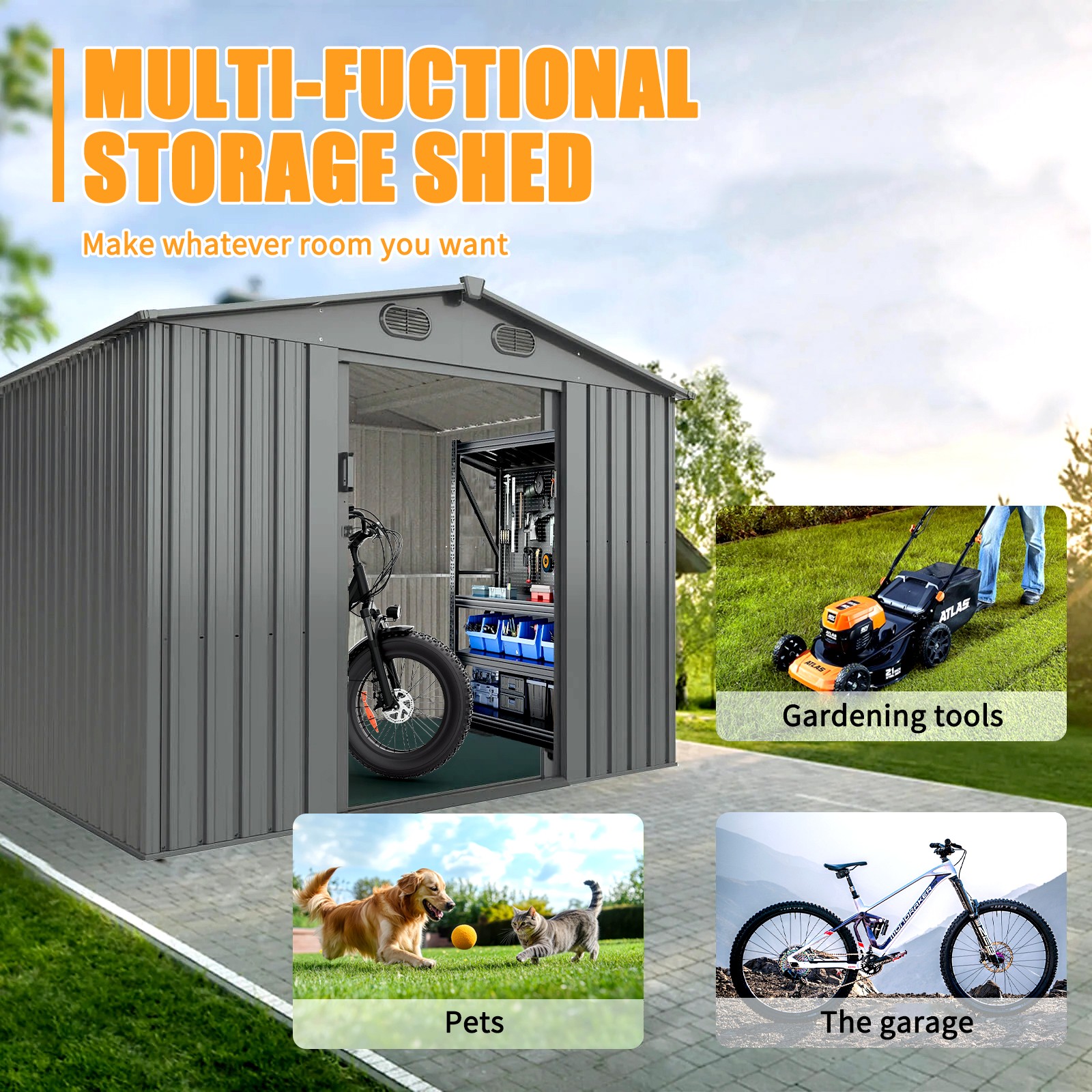 13x20FT Galvanized Metal Outdoor Storage Shed Livestock Garage Free shipping