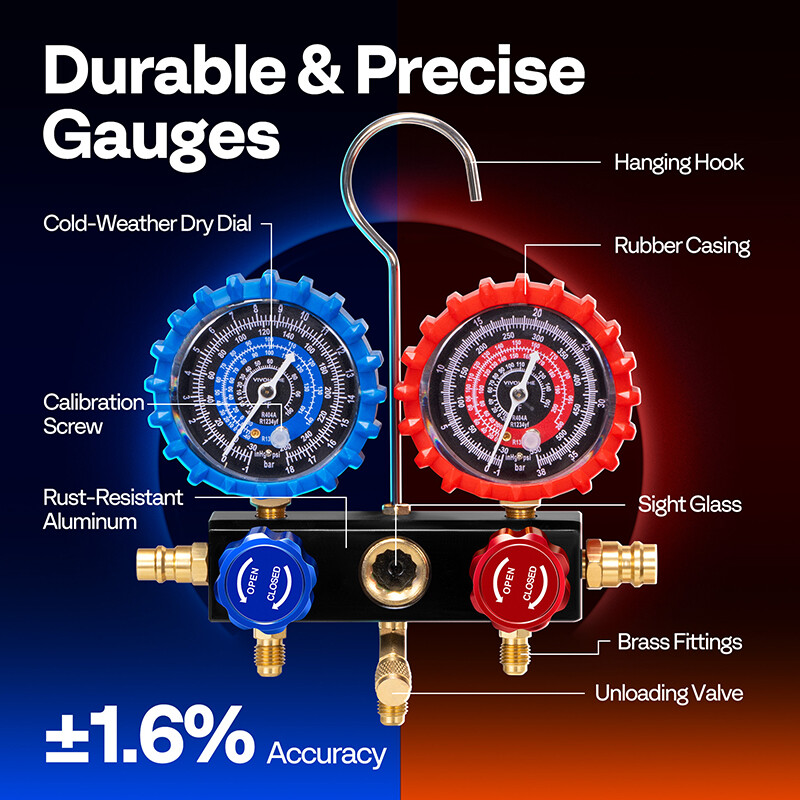 AC Manifold Gauge Set 3 Way For R1234yf R404a R134a Refrigeration Charging