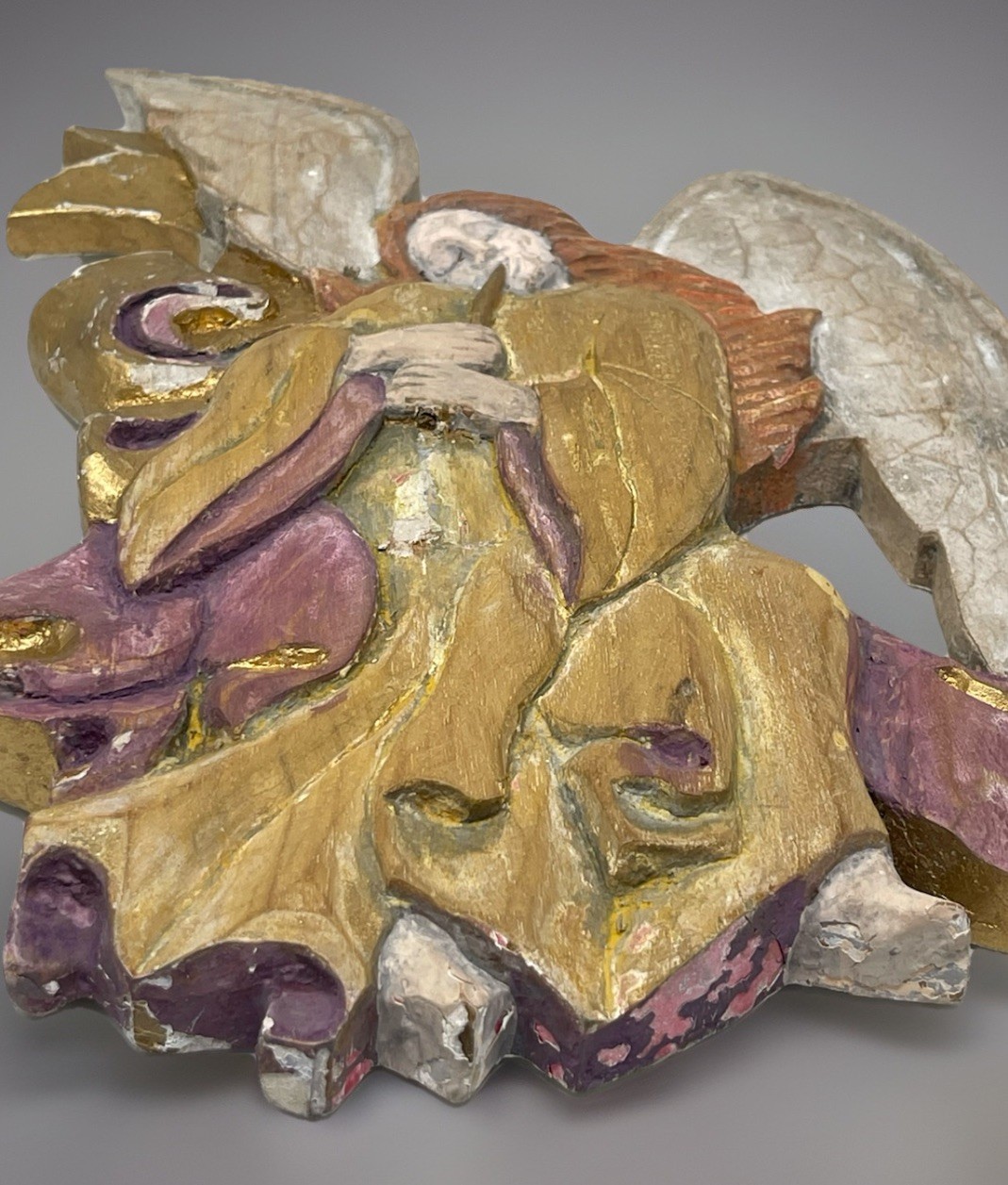 VTG Carved Wooden 13” Angel Playing Trumpet Angelic Wall Art Philippines