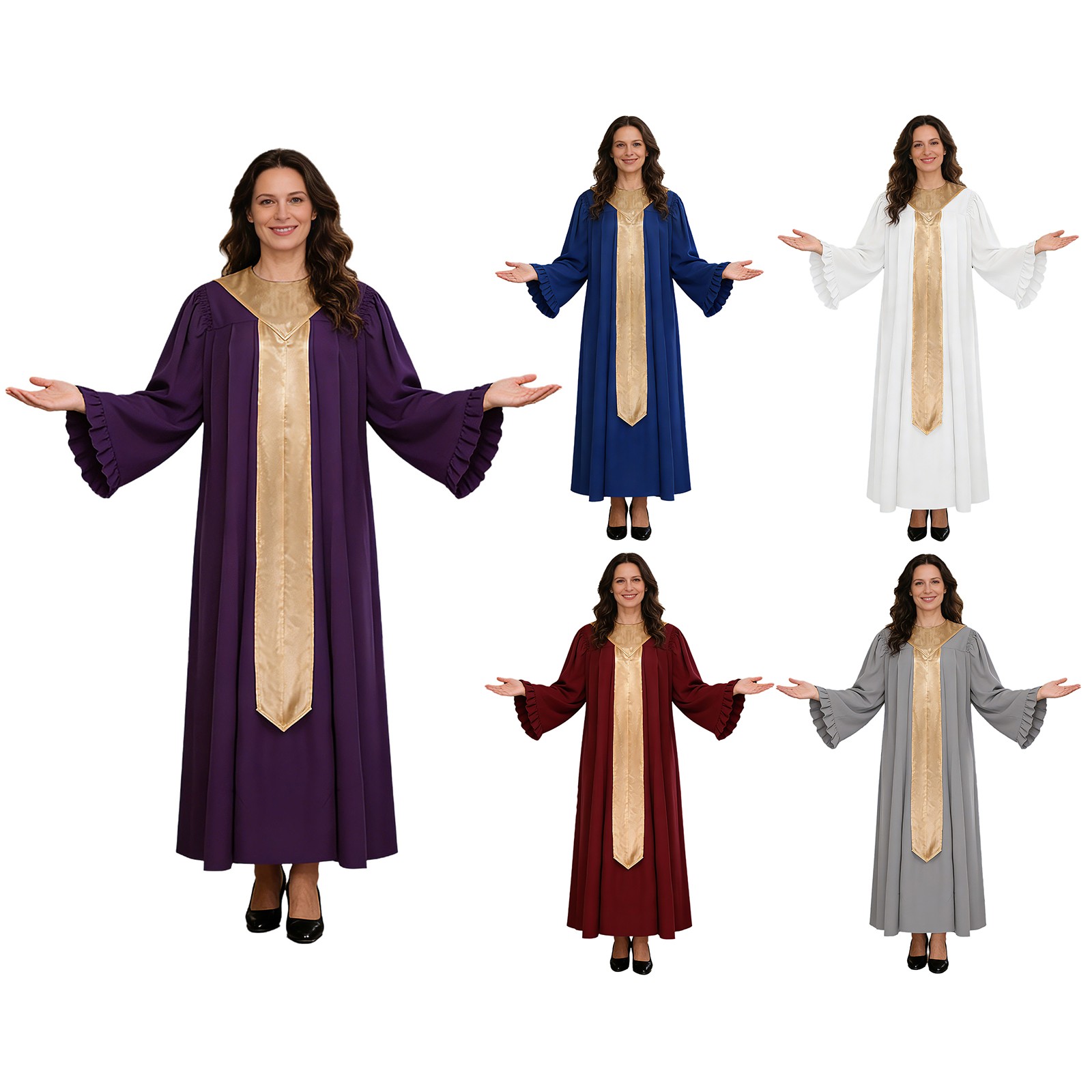 US Womens Costume Clergy Long Robe Pastor Event Sash Church Holiday Dance Stage