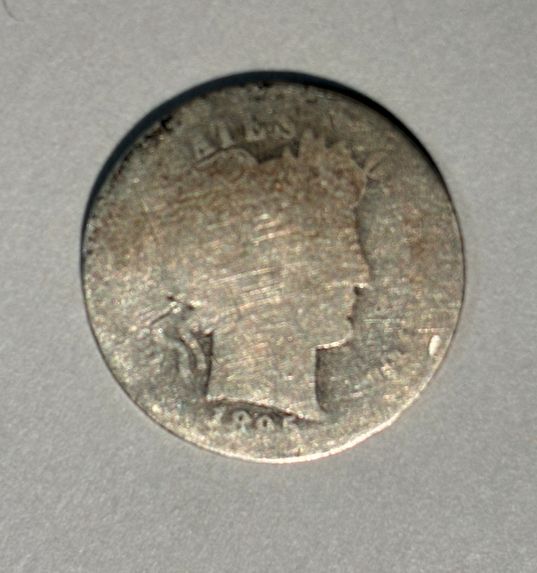 1895 Unknown Mint Barber Dime. Could be S or Plain, maybe O. Poor condition