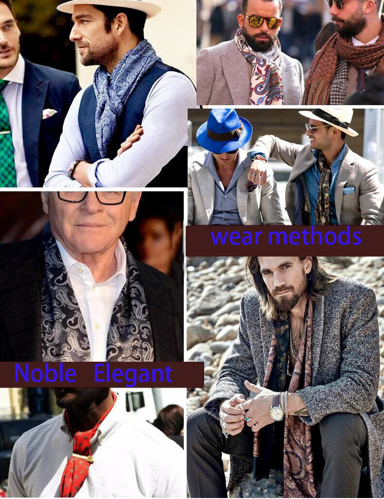 Men's 100 Pure Silk Scarf Neckerchief Long Double Layer Cravat Business Casual