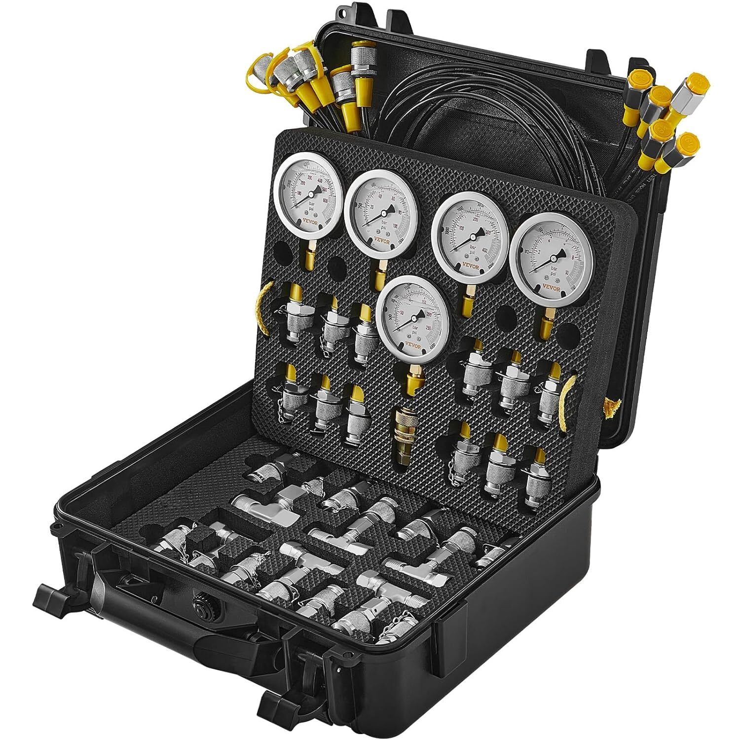 60Mpa Hydraulic Pressure Test Kit 5 Gauges 13 Couplings 14 Tee Connectors 5 Hose