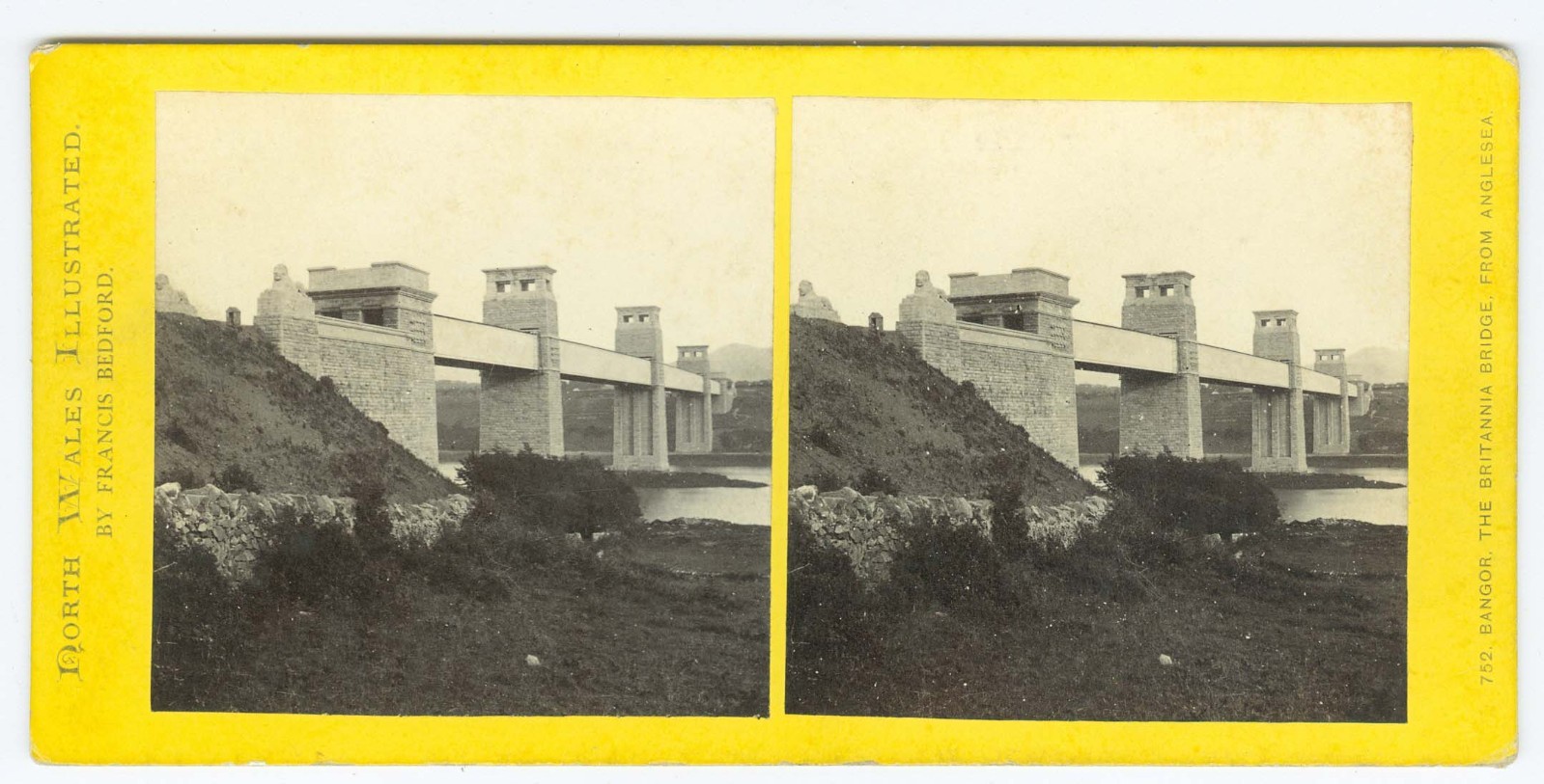 G2102~ WALES – Bangor Britannia Bridge 1860s Stereoview – F. Bedford