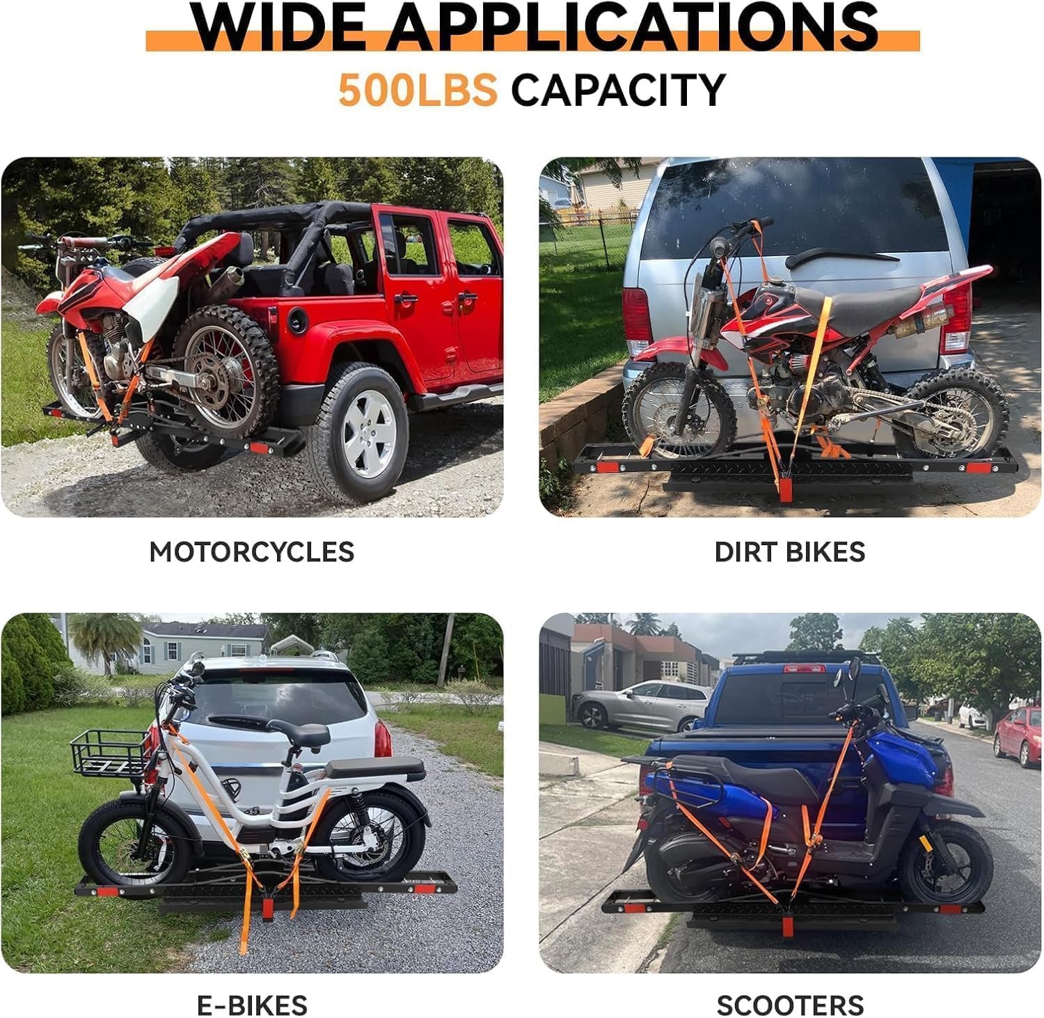 600lbs Heavy-Duty Motorcycle Hitch Carrier Fits 2" Receiver for Truck,Dirt Bikes