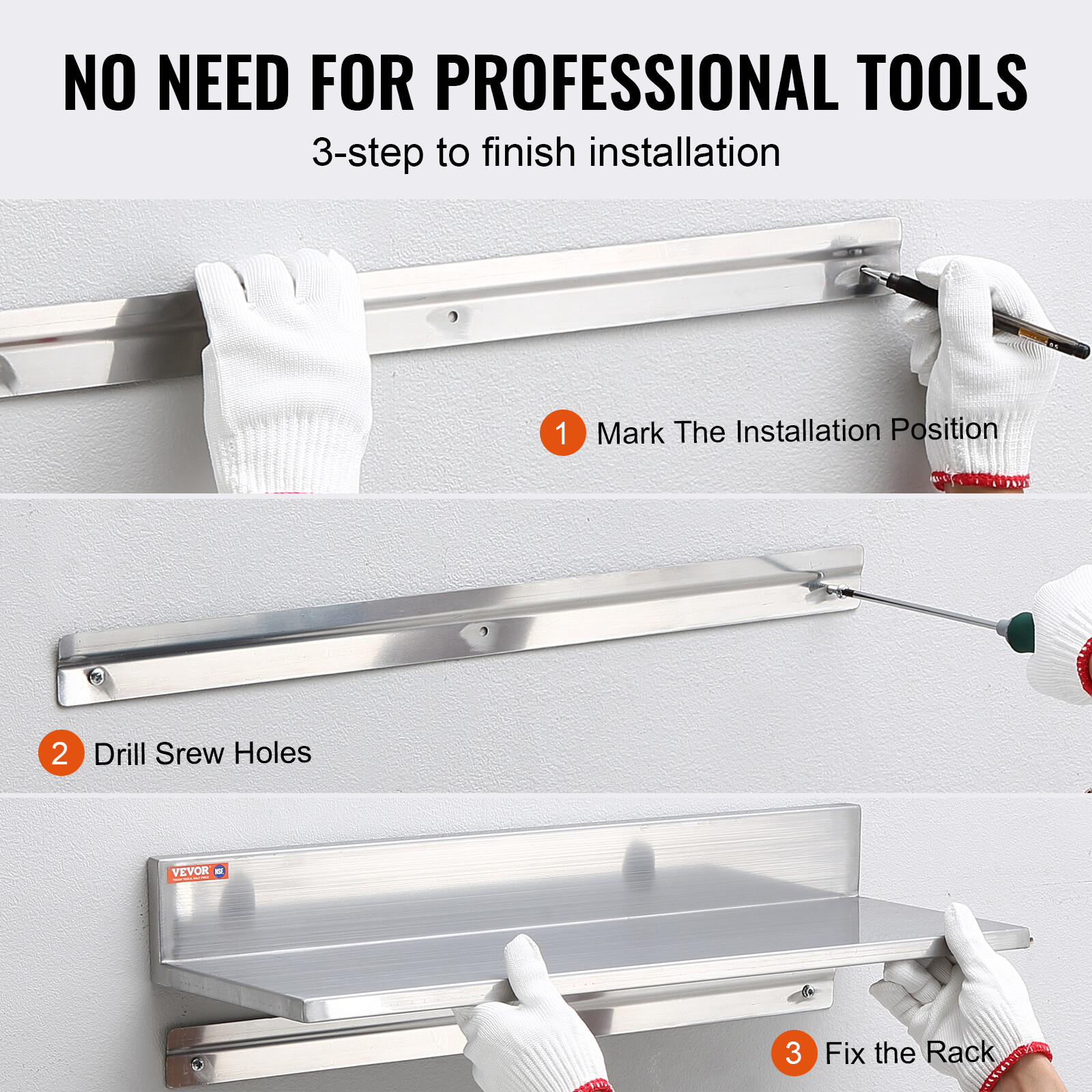 2PCS 30" x 8.6" Stainless Steel Wall Mounted Shelf Kitchen Restaurant Shelving