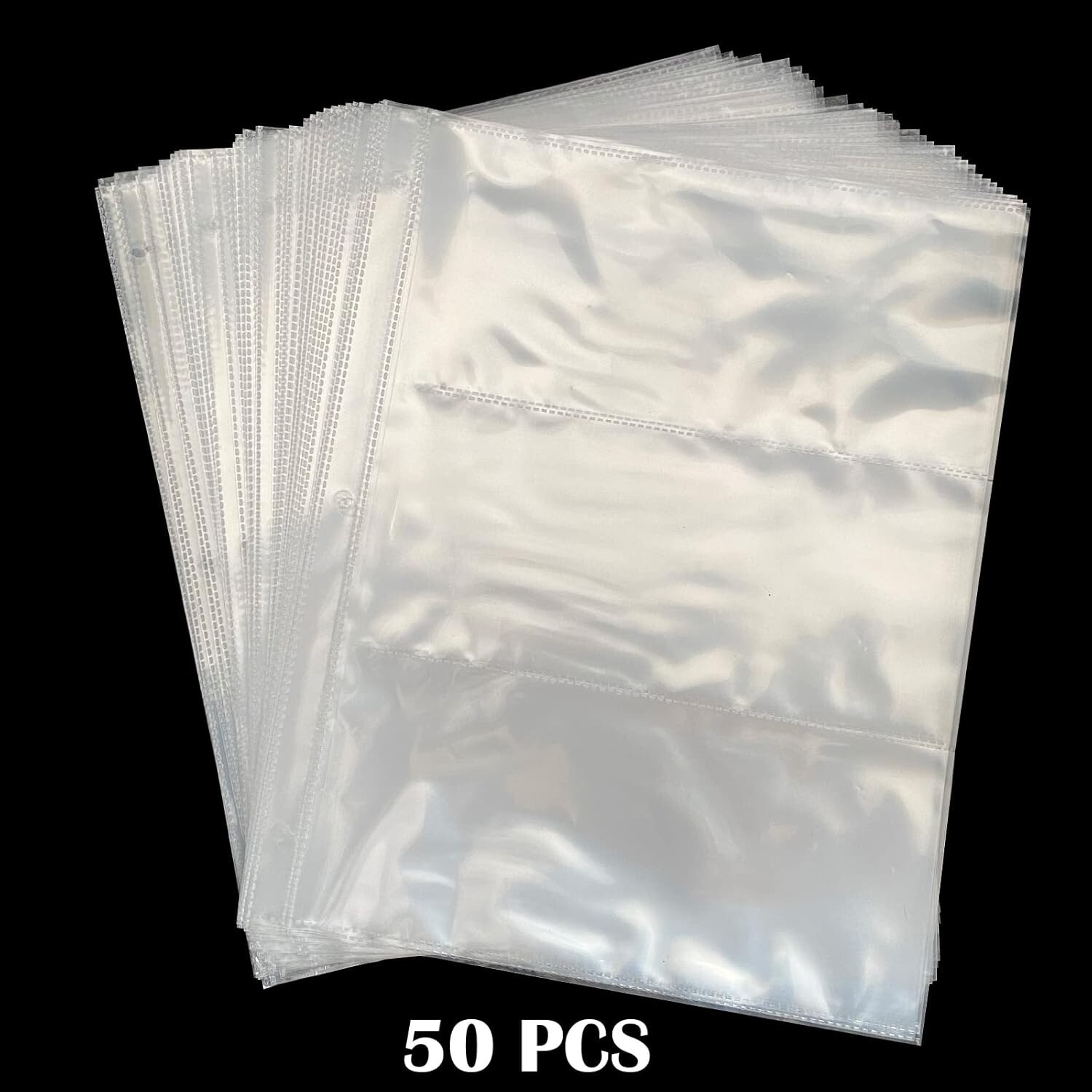 Currency Sleeves,50Pcs Page Protectors for 3 Ring Binder, 3-Pocket Banknote