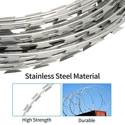 Razor Wire Galvanized Barbed Rope, 98 Feet Razor Ribbon Barbed Wire, 98Ft