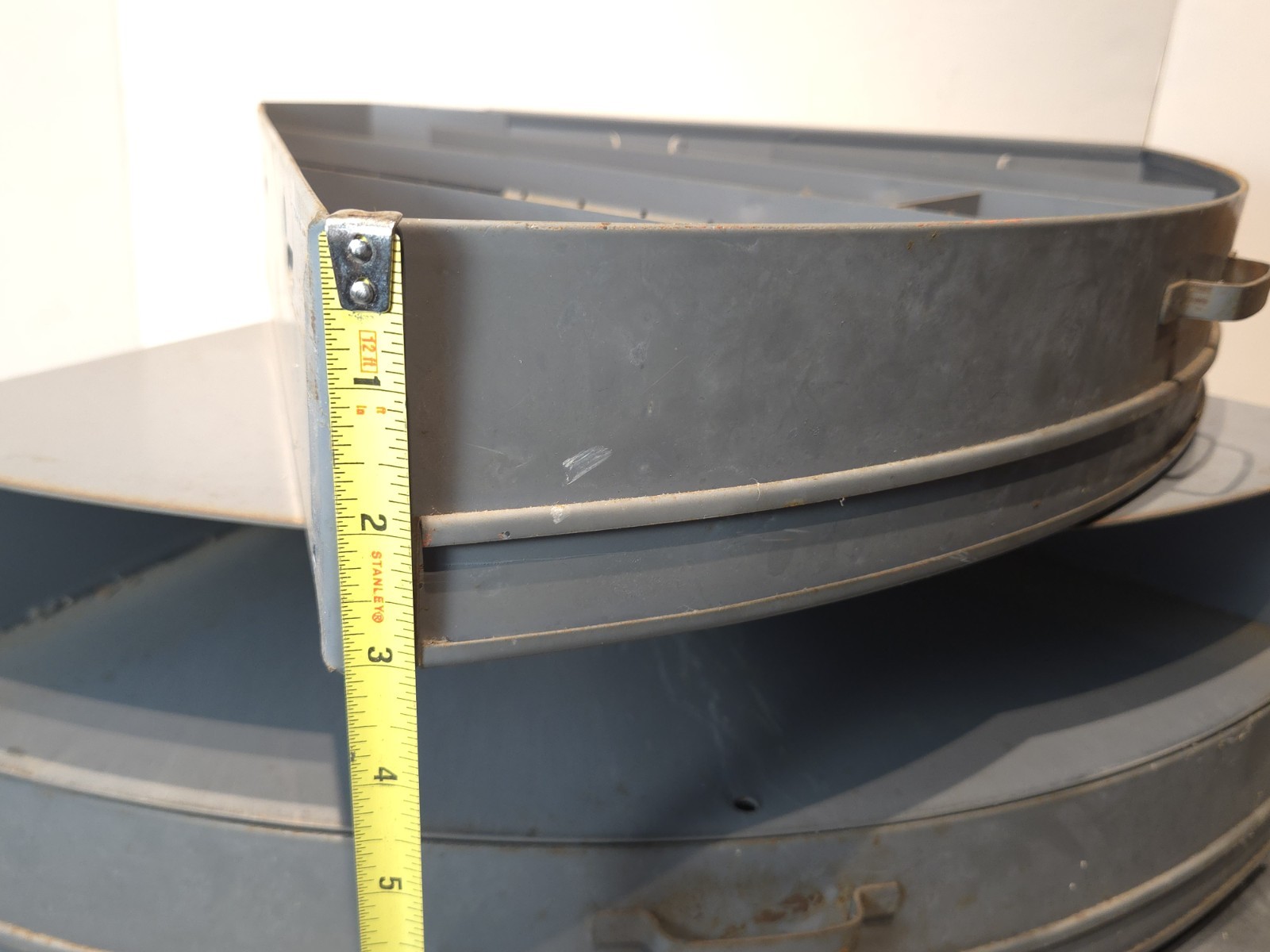 Vintage Industrial Metal Pie Shaped Corner Hardware Parts Bin 3 Drawer Cabinet