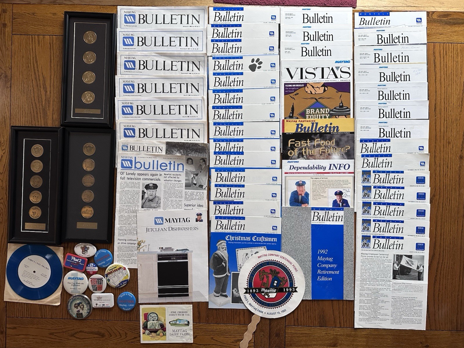 Lot of Maytag Employee Bulletins Buttons Recognition Medals MORE Newton Iowa!