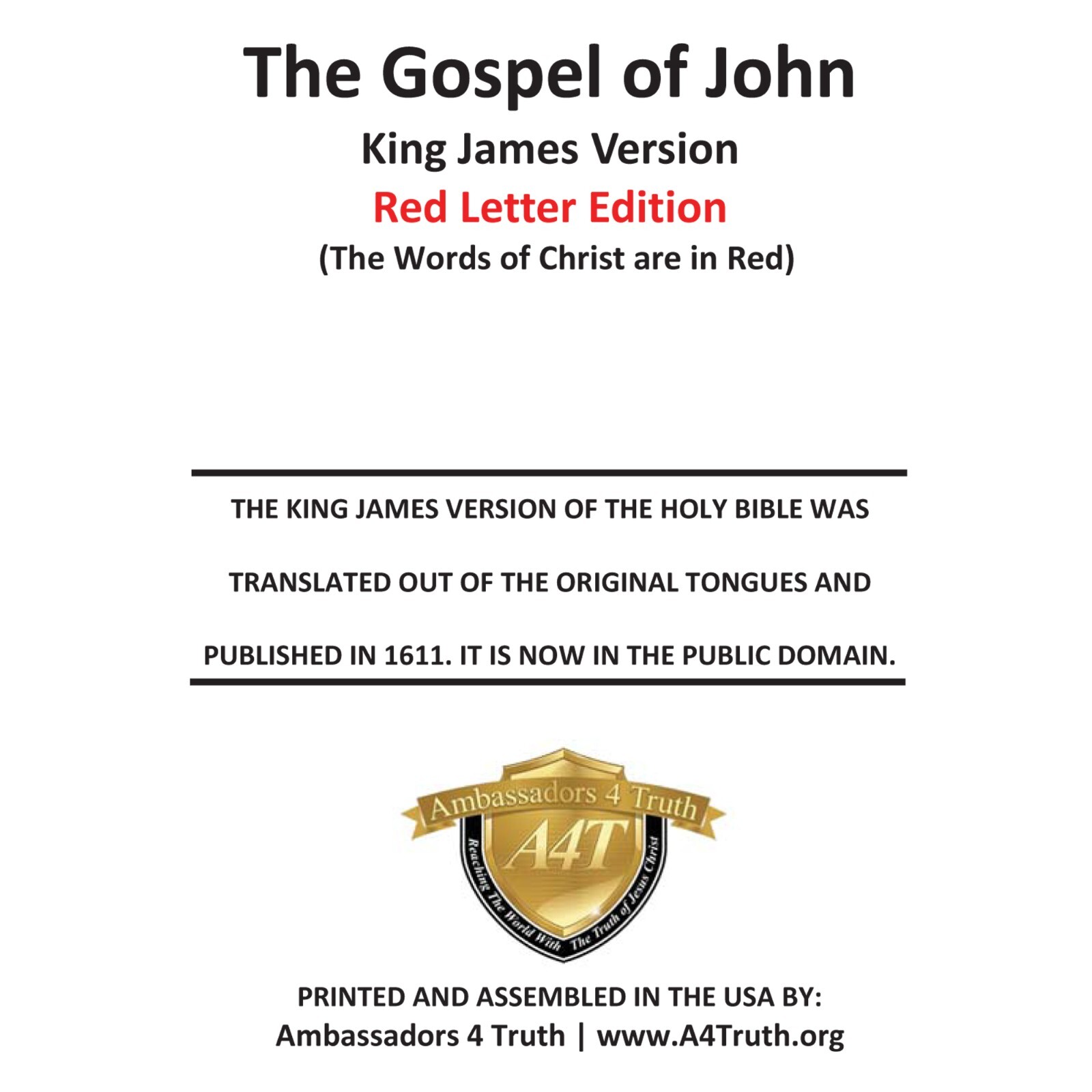 The Gospel of John | Red Letter | Pack of 10 | KJV | Gospel Tracts