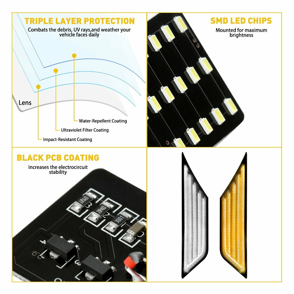 Switchback Sequential Turn Signal LED Side Marker Light For Honda Civic Lamp HUS