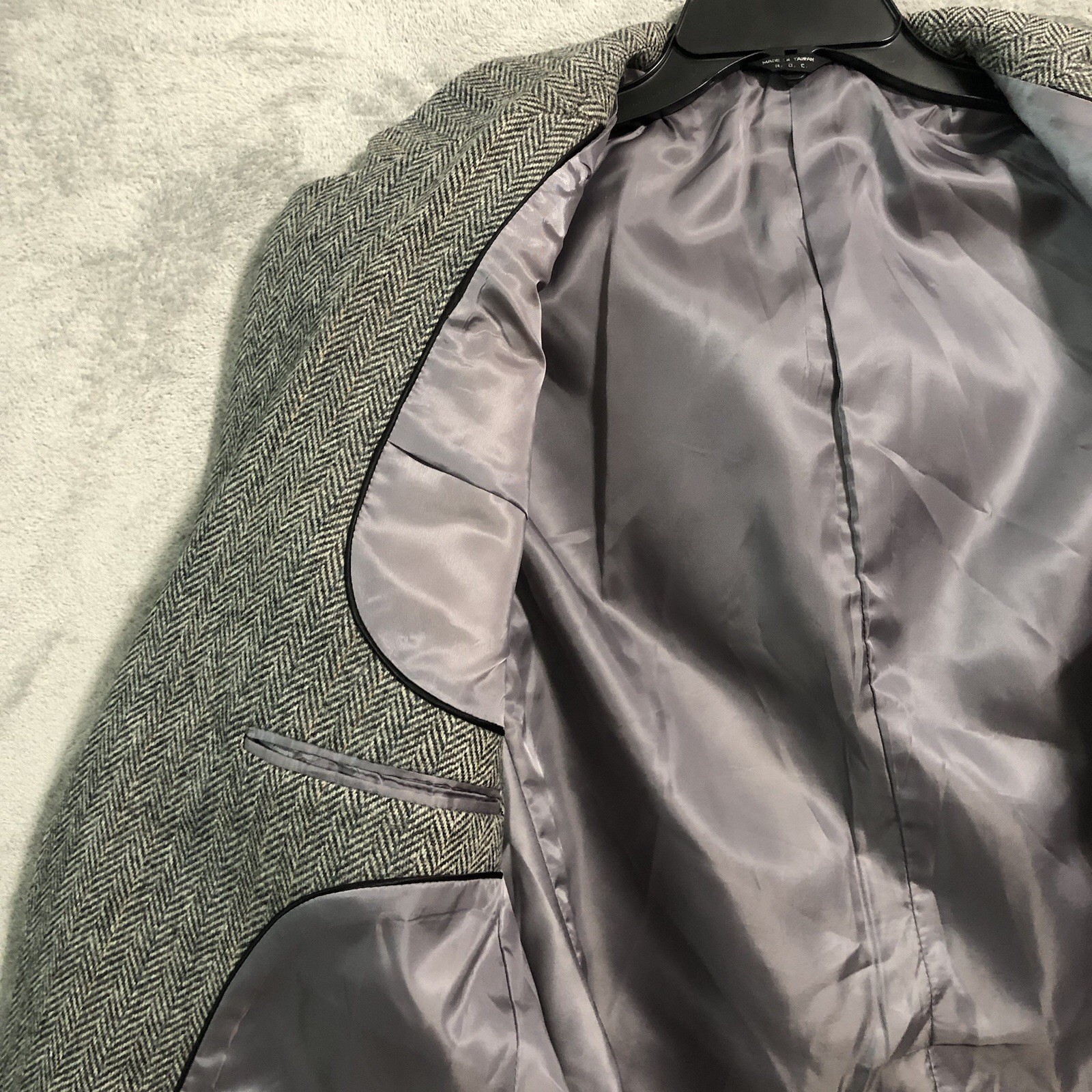 VTG Joe Namath Mens Blazer Size 44L Long Gray Herringbone Wool Tweed Sport Coat