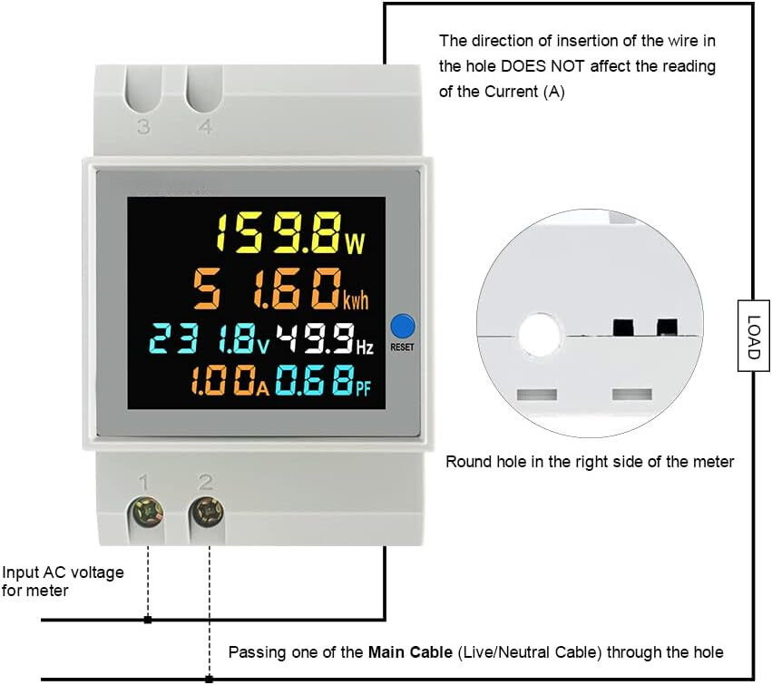 Single Phase Energy Meter Din Rail Electricity Usage Monitor Meter AC 300V 100A