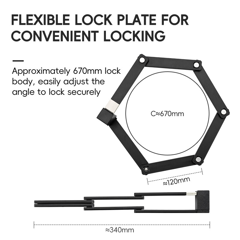 ROCKBROS Folding Bike Lock Heavy Duty Anti Theft Smart Secure Guard with Keys