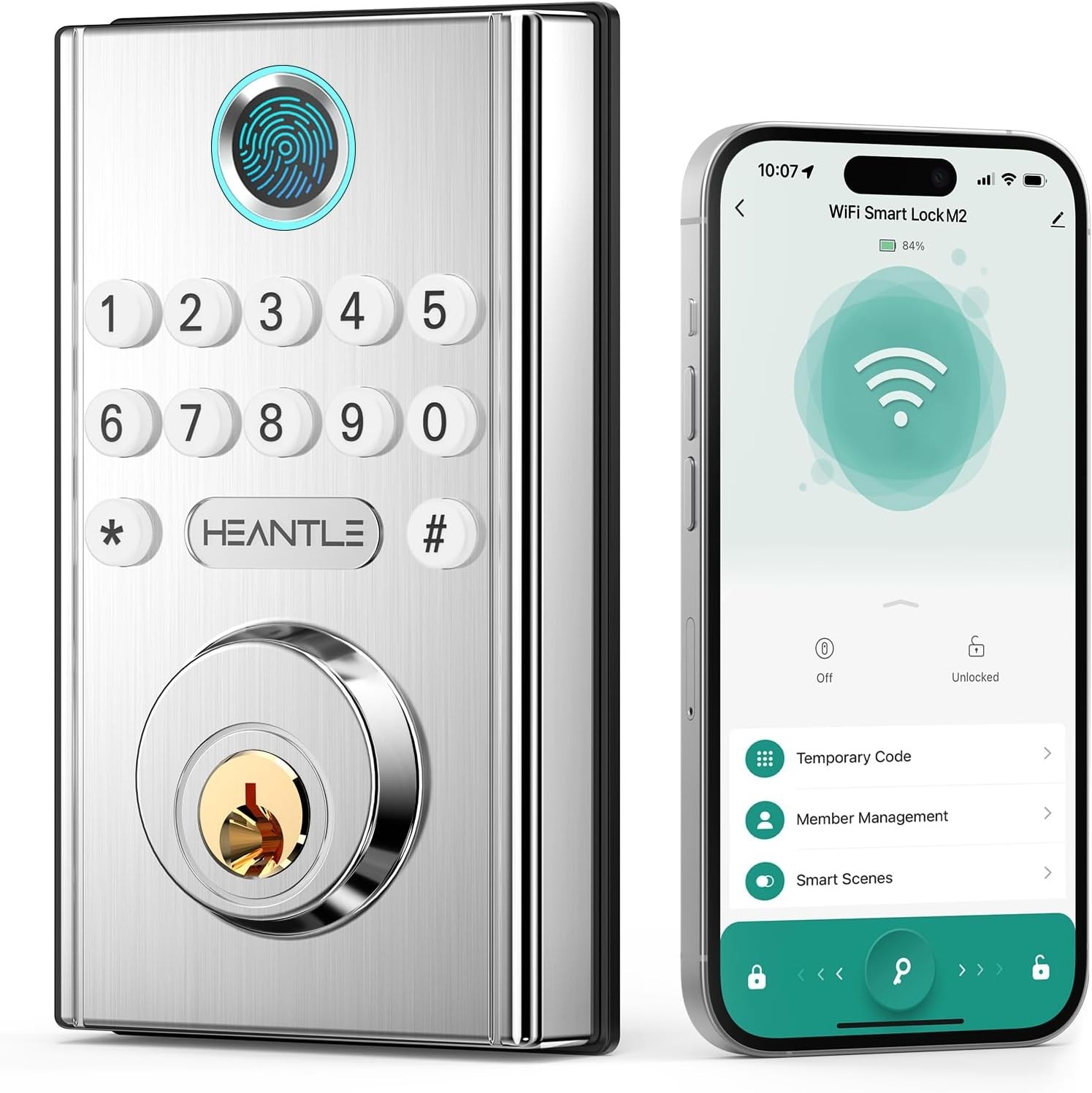 HEANTLE Smart Door Lock WiFi Fingerprint Keyless Entry Digital Keypad Deadbolt