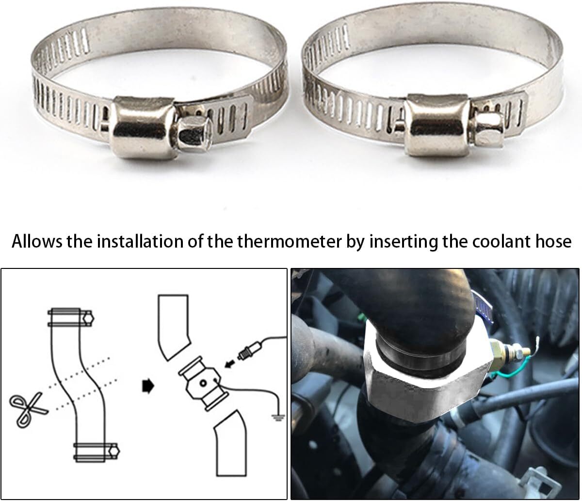 38mm Water Temp Joint Pipe Temperature Gauge Radiator Sensor Hose Adapter NEW