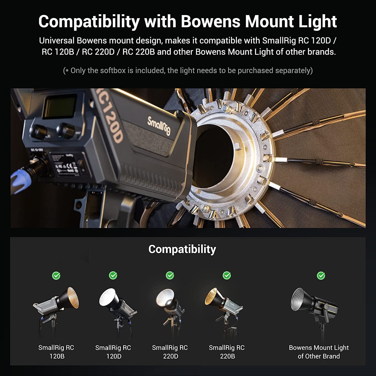 SmallRig 21.6" 55CM/33.5" 85CM Parabolic Softbox for RC 120D COB Video Light