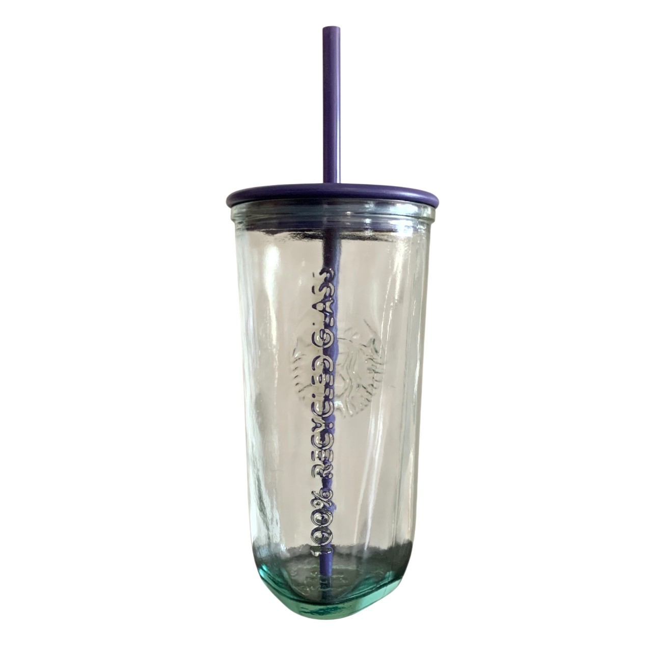Starbucks Recycled Glass Triangle Bottom Purple Lid Cold Cup Tumbler 16oz Grande