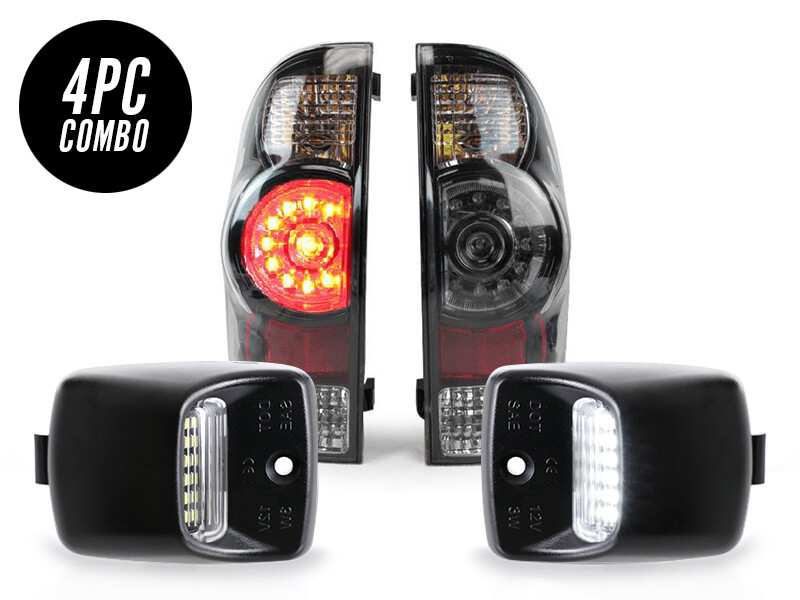 4PCS Set DEPO Black LED Tail Light + License Plate Assembly For 2005-2015 Tacoma