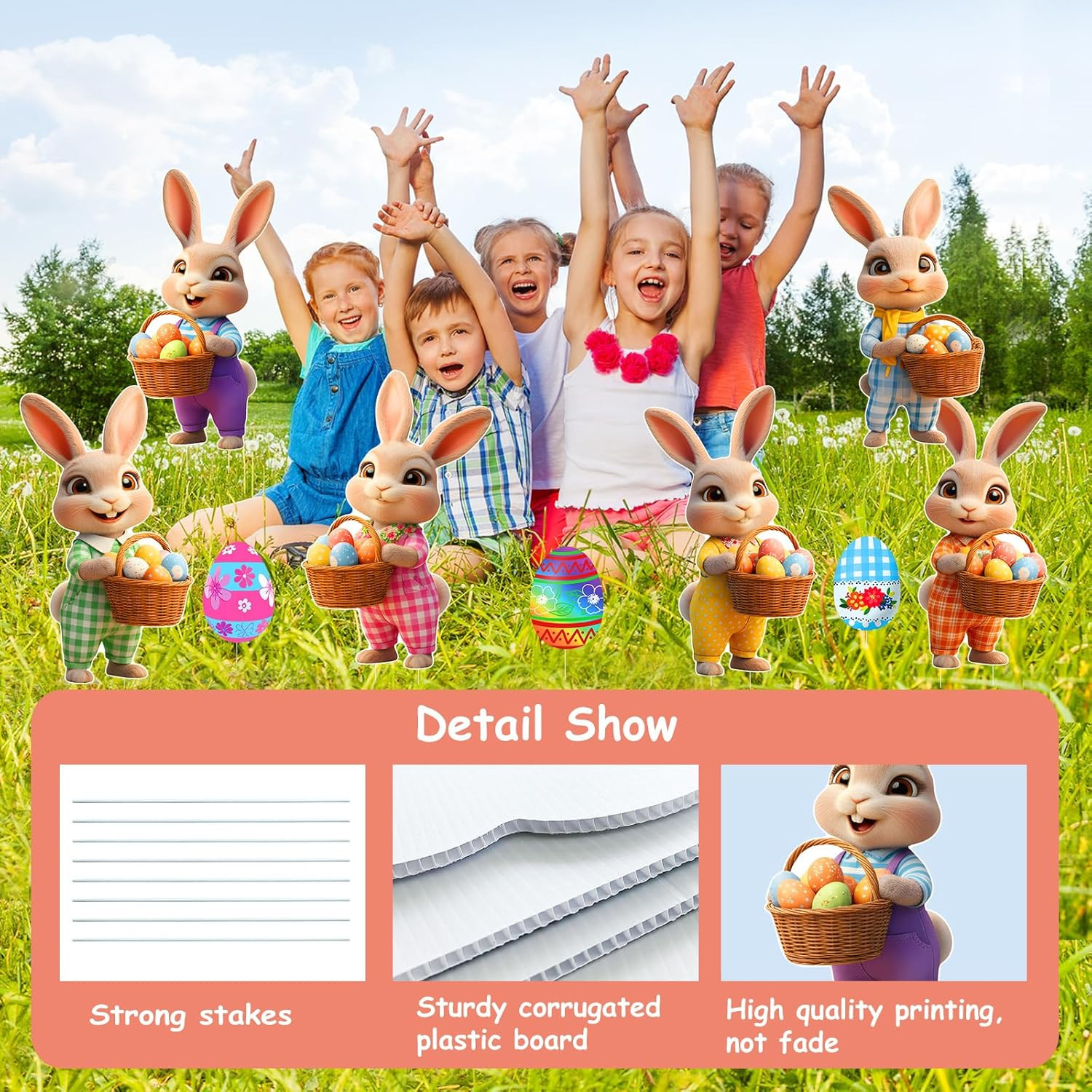 16PCS Easter Bunny Eggs Yard Signs Outdoor Lawn Decorations