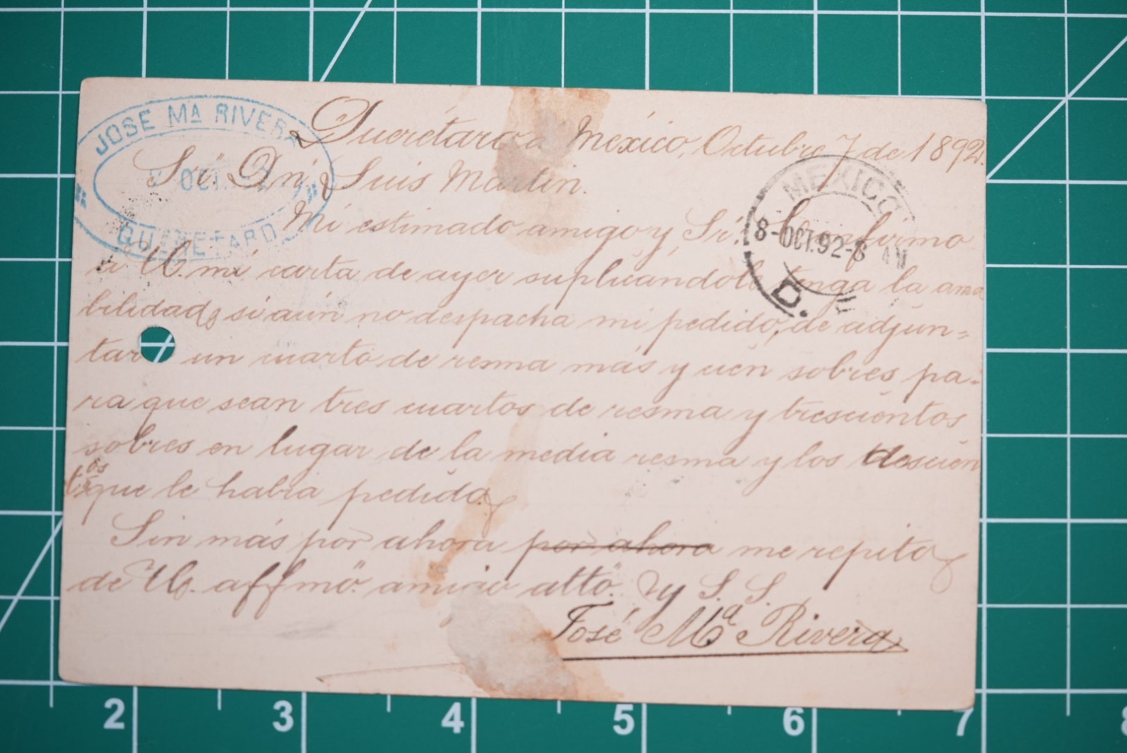 1892 Mexico 5c Blue Postal Card Querétaro to Mexico City Business Use