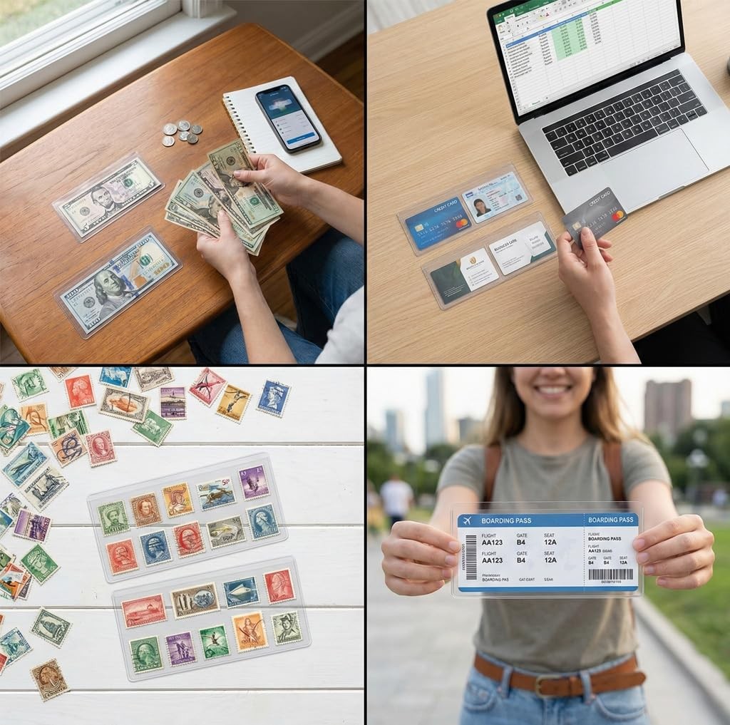 16 Pack Dollar Bill Sleeves, 6.8" x 2.9" Banknotes Top-Insert Holders, Hard...