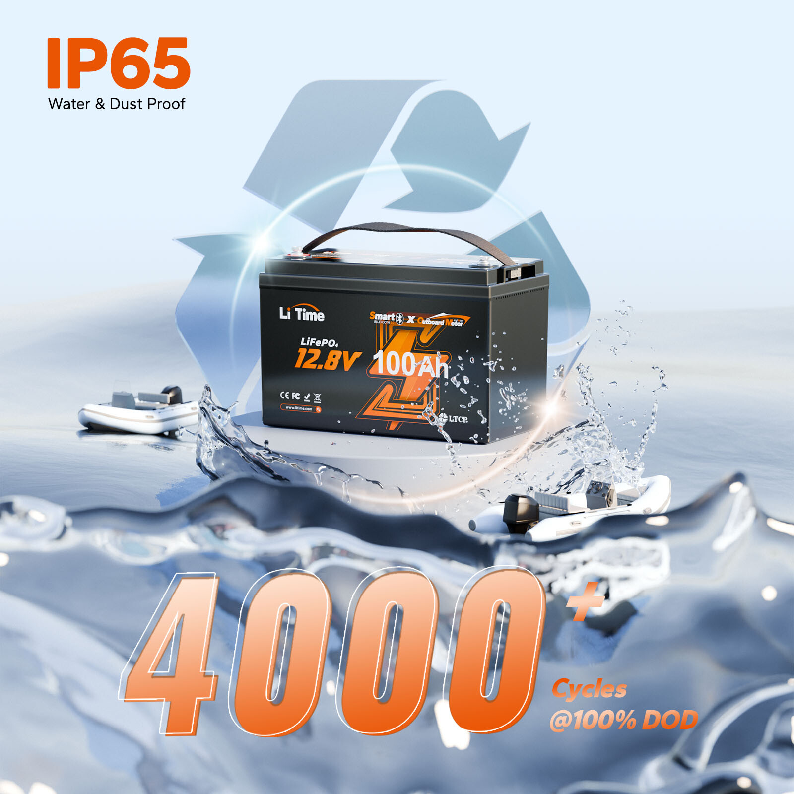 LiTime 12/24V/36V/48V/60V 100Ah OBM Bluetooth LiFePO4 Battery Outboard Motor Lot