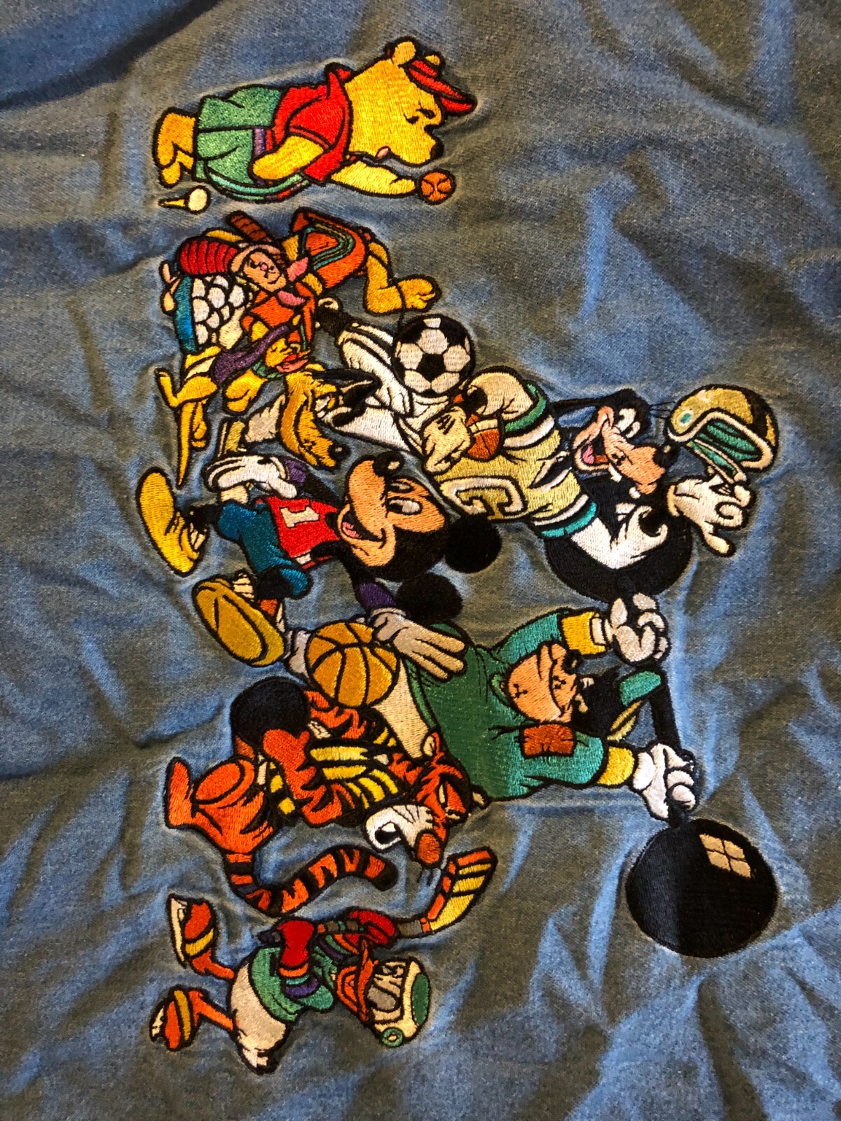 Vintage Disney Mickey Inc Button Blue Denim Shirt Embroidered Sports Size Small
