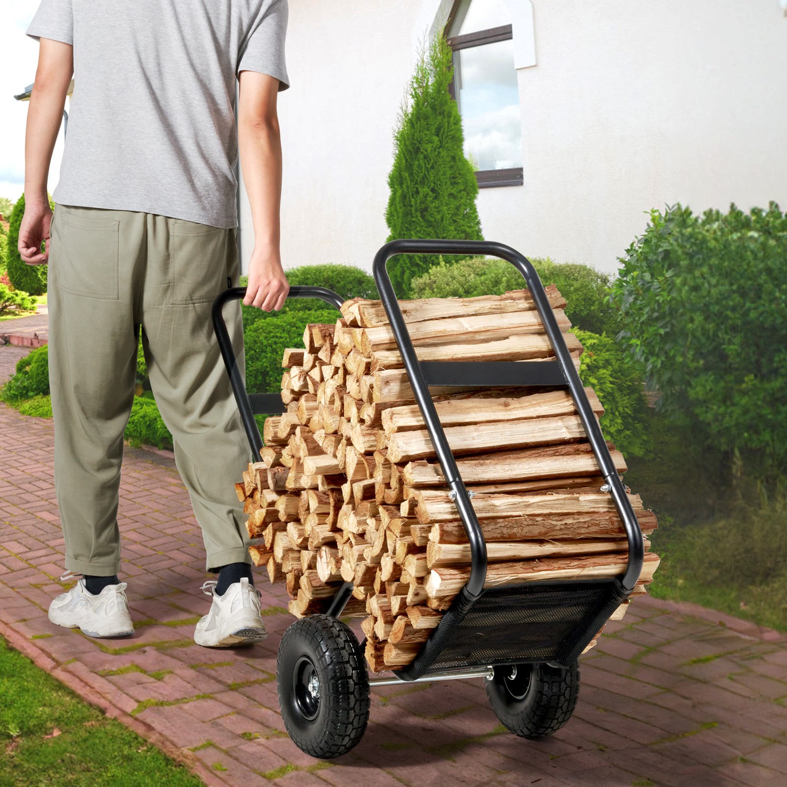 Firewood Log Cart Wood Mover Hauler 250 lbs Capacity on PU Wheels Dolly