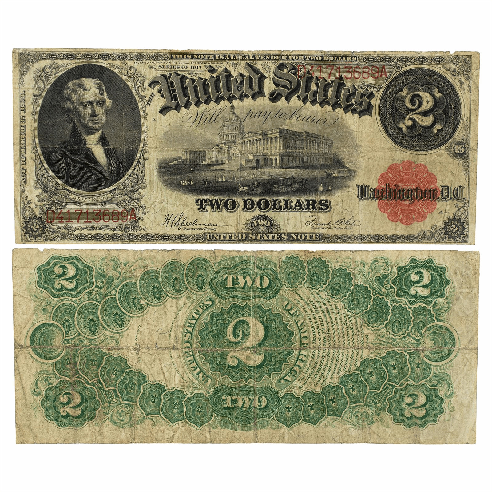 1917 $2 US Legal Tender Note D41713689A