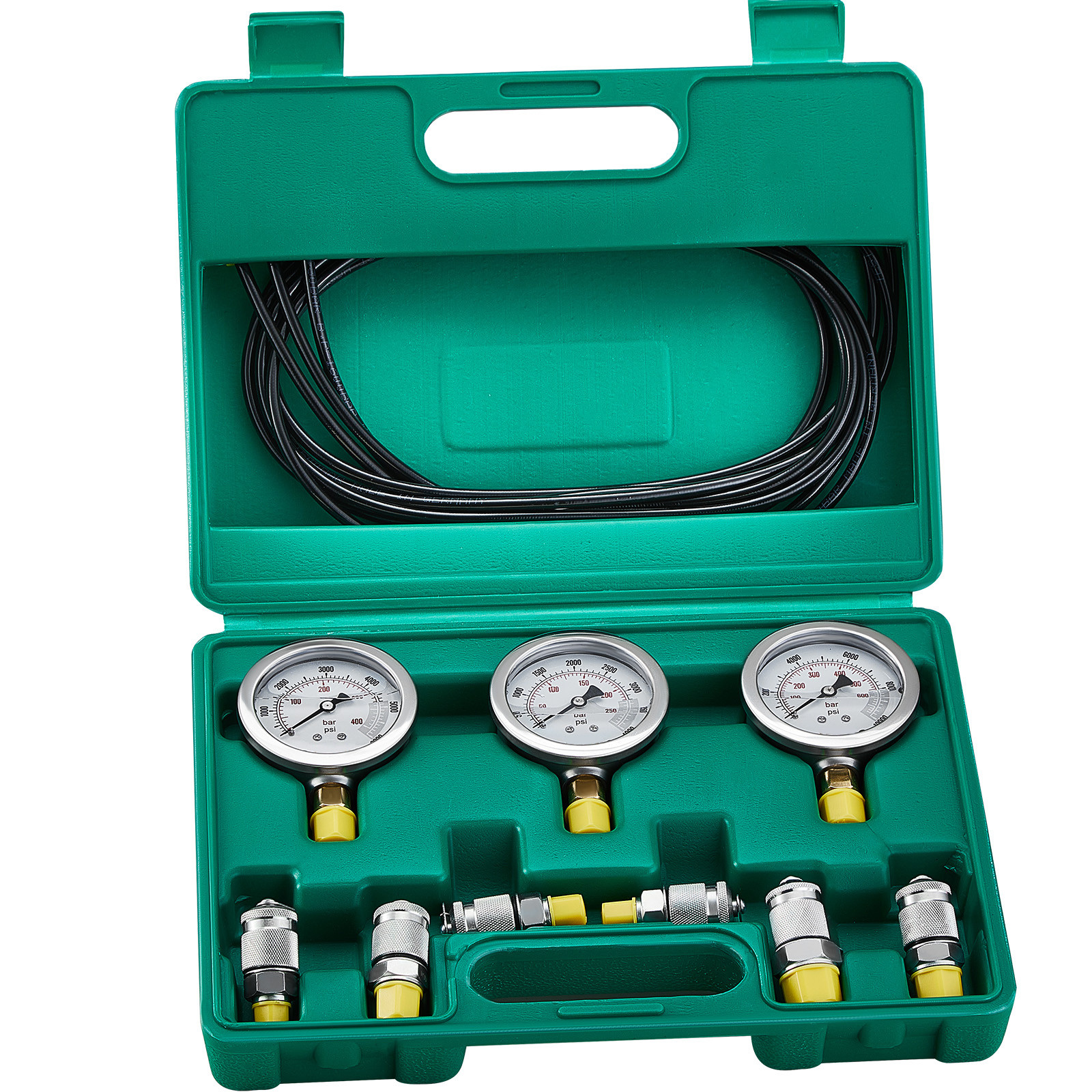Hydraulic Pressure Test Kit 3 Gauges 6 Test Couplings 3 Test Hoses Case