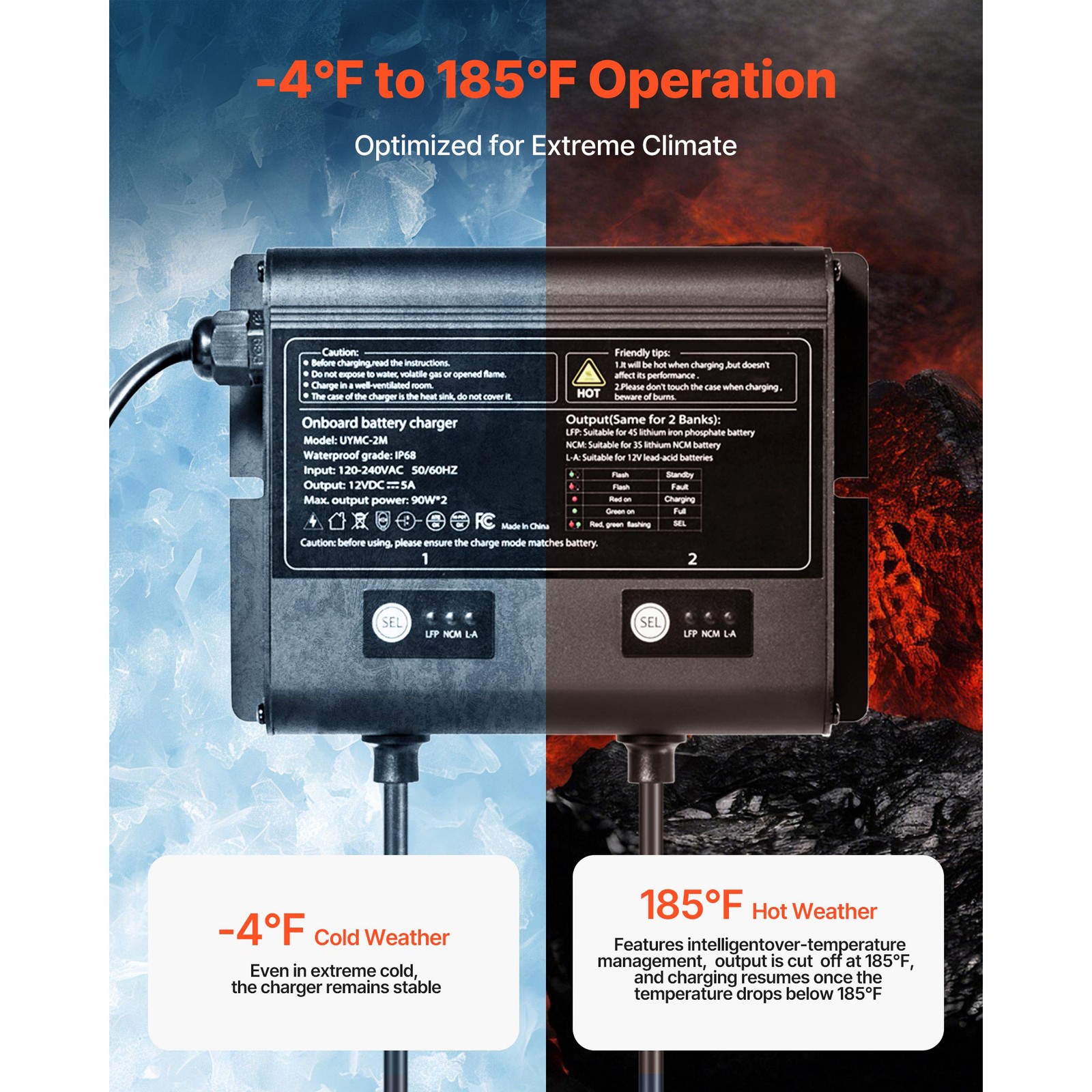 2-Bank 5A 12V Smart Marine Battery Charger Onboard IP68 Waterproof Boat RV Yacht