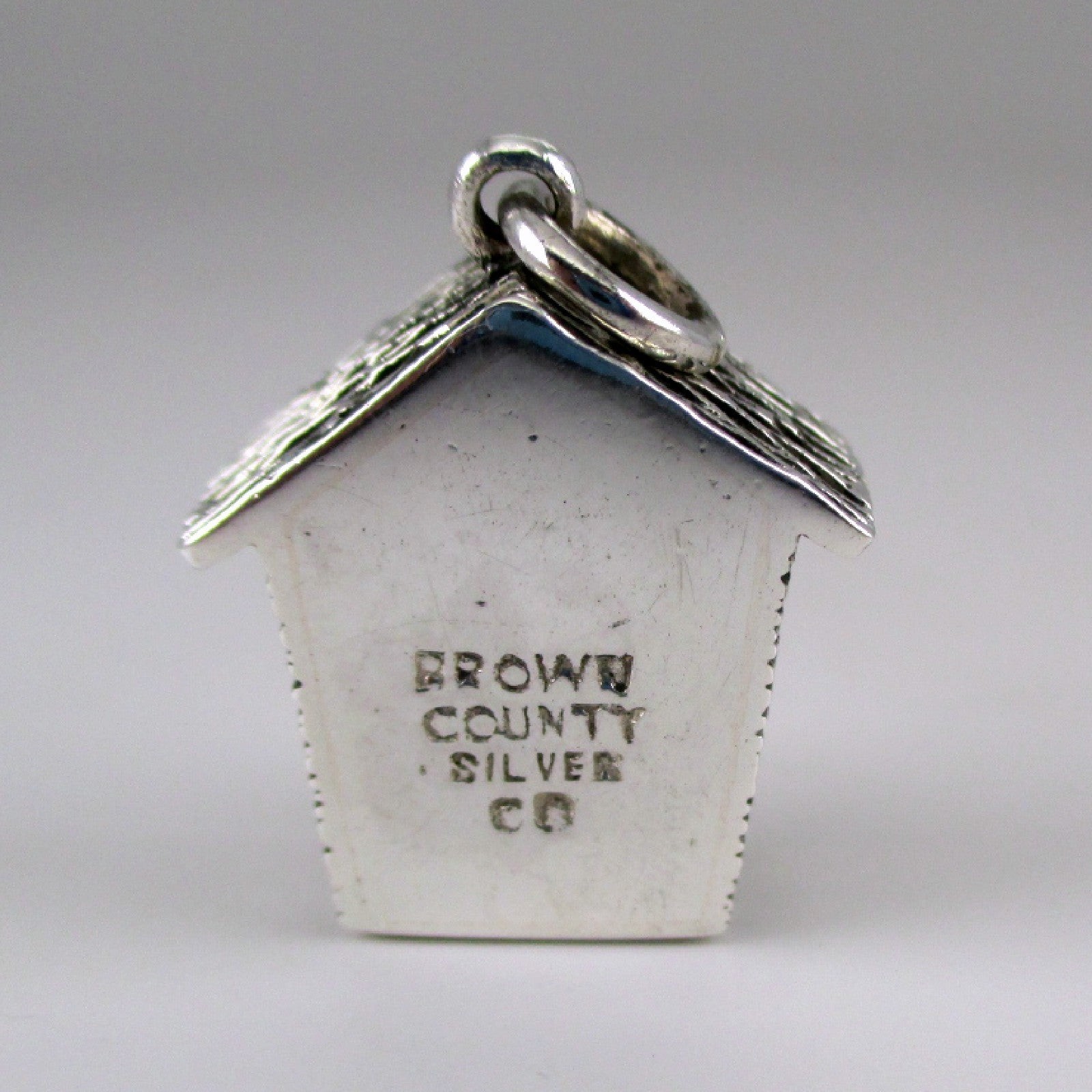 Sterling Silver Birdhouse Pendant for Necklace Large Charm Bird Bluebird