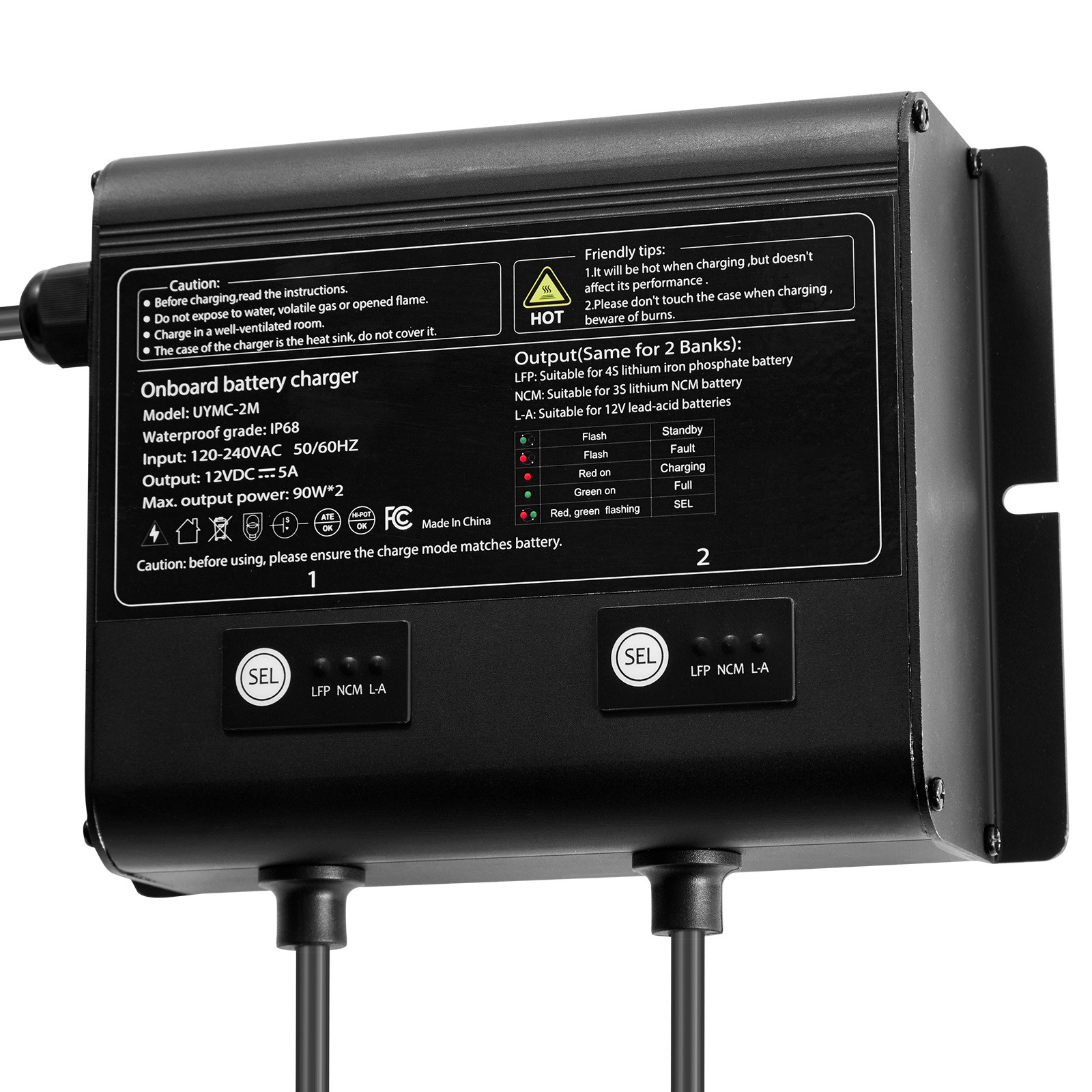 2-Bank 5A 12V Smart Marine Battery Charger Onboard IP68 Waterproof Boat RV Yacht