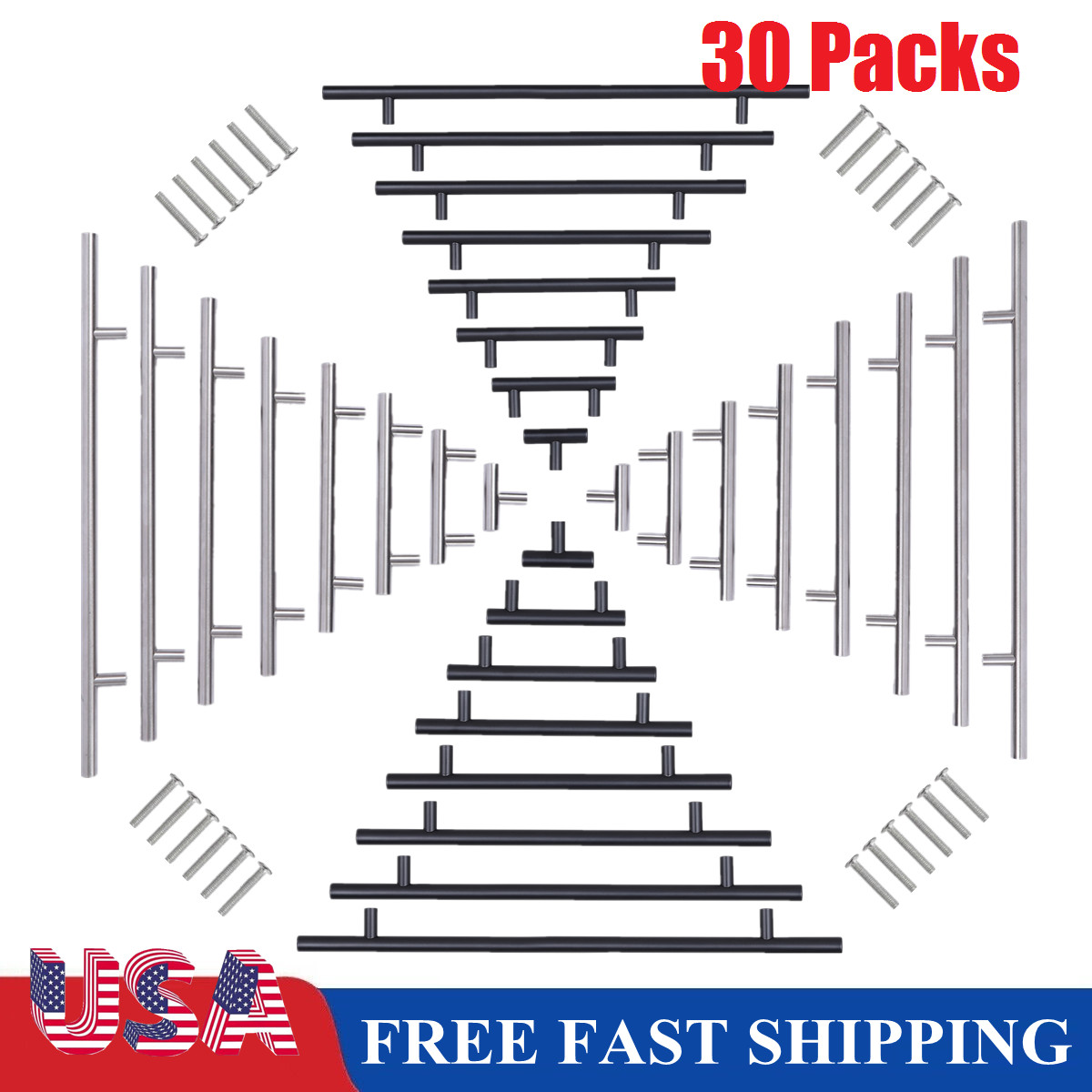 30 Pack Brushed Nickel Cabinet Pulls Stainless Steel Drawer T Bar Door Handles