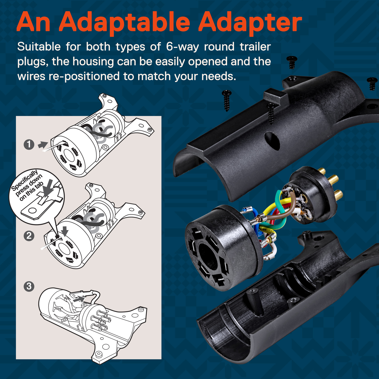 7 Pin Blade to 6 Pin Round Trailer Adapter Wiring Plug For RV Tow Truck Lights