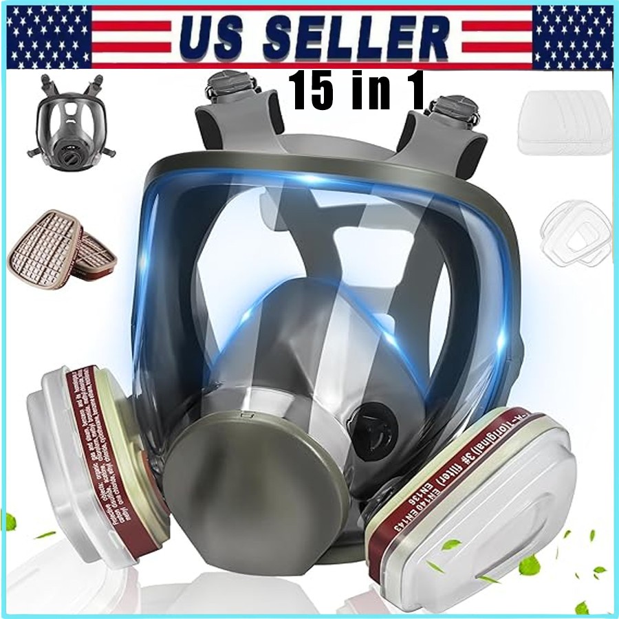 Professional Full Face Respirator Mask With Safety Goggles 15-in-1