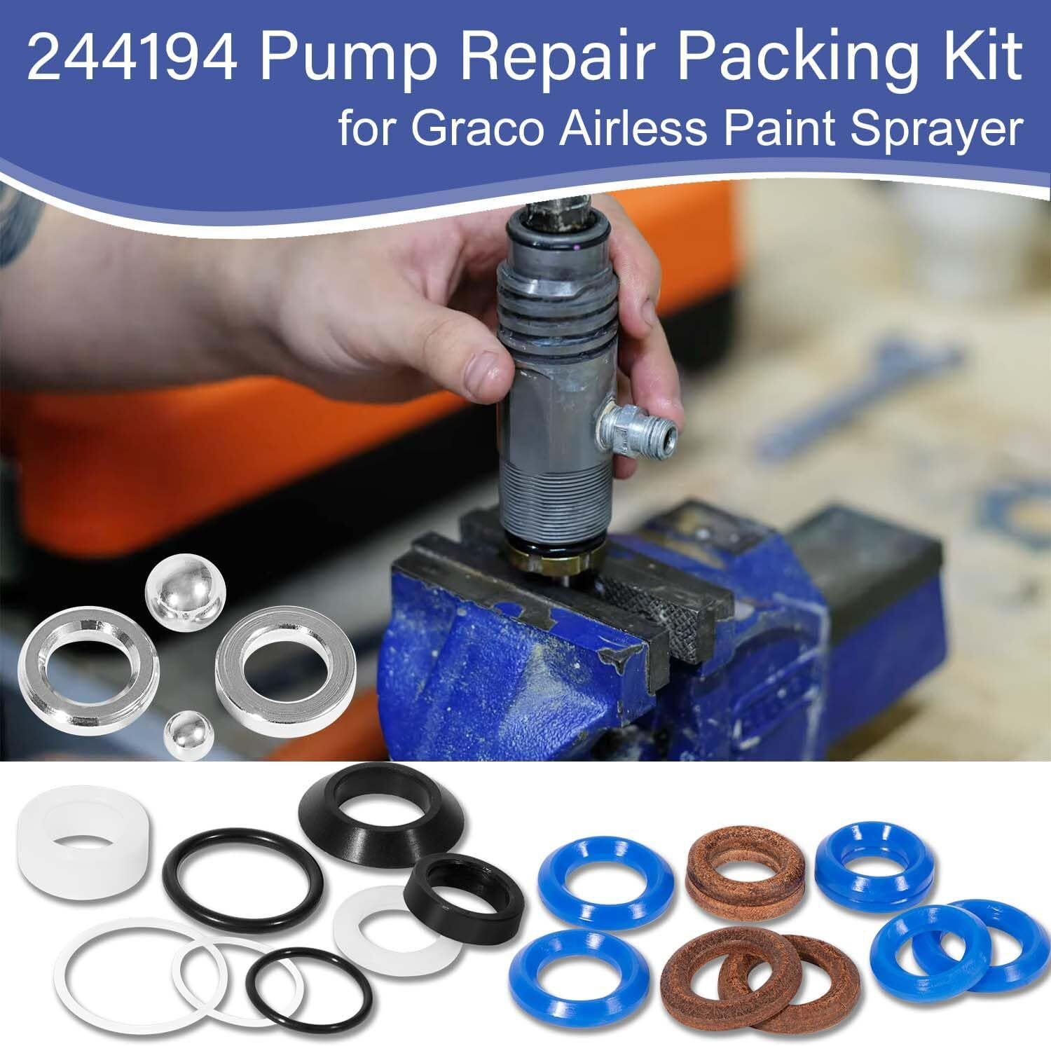 244194 Pump Repair Packing Kit for Graco 295 390 395 490 495 595 3400 Sprayer