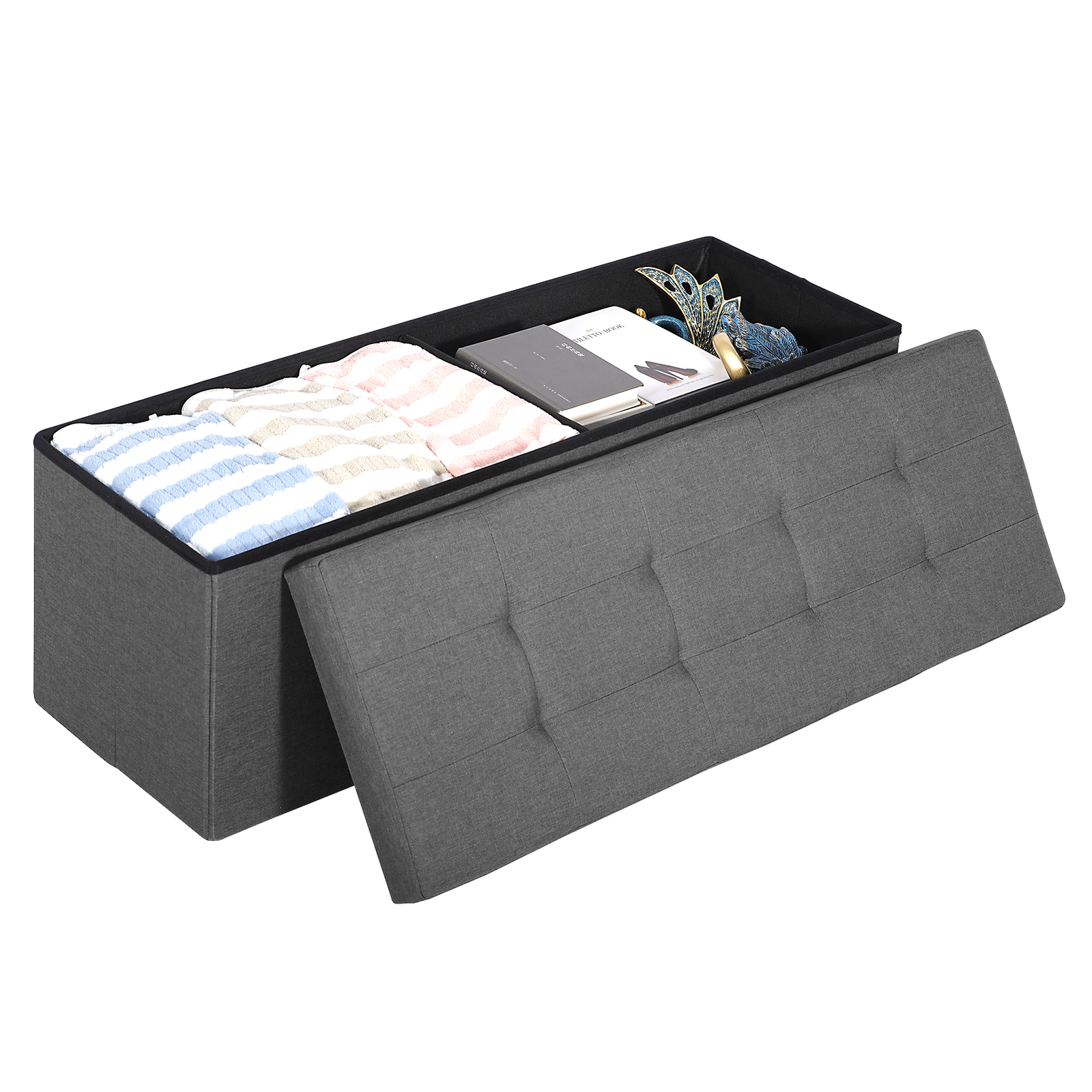 43"Storage Ottoman Bench Folding Chest Footrest Stool MDF Frame w/Lid Light Grey