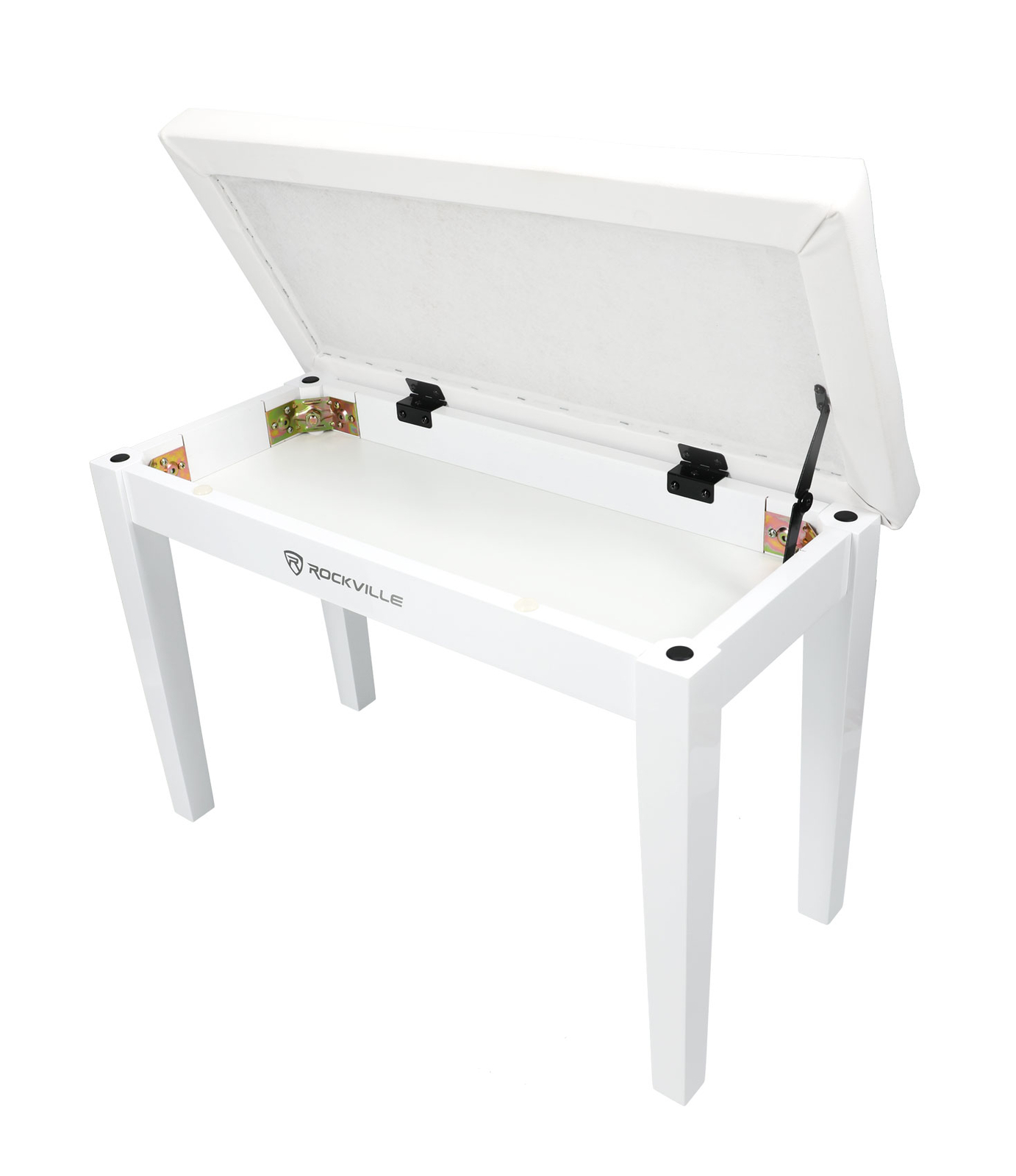 Rockville PB7 WHITE Premium Piano Bench w/Thailand Wood, Comfy Padding + Storage