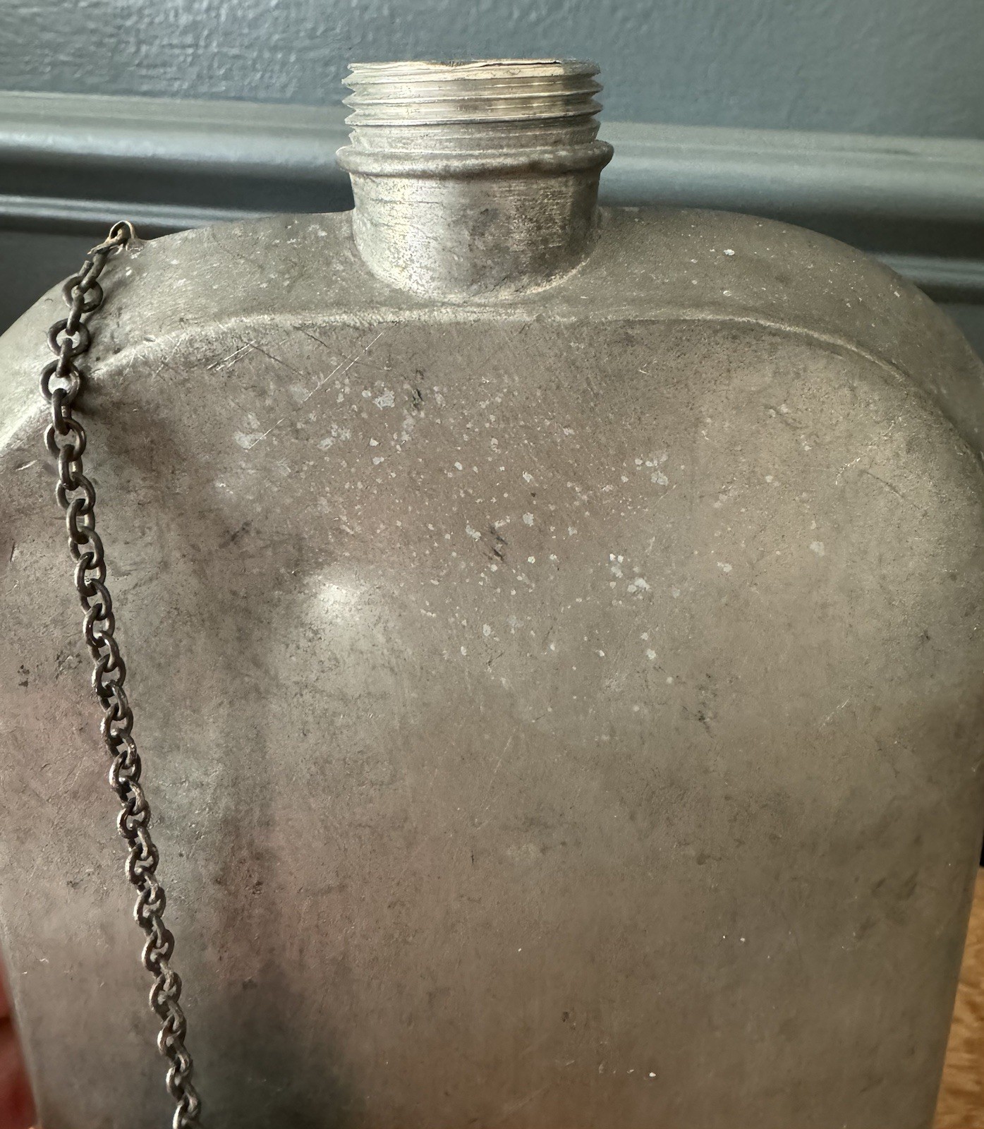 ANTIQUE PEWTER ABERCROMBIE & FITCH 24 OUNCE FLASK|CANTEEN WITH CHAIN