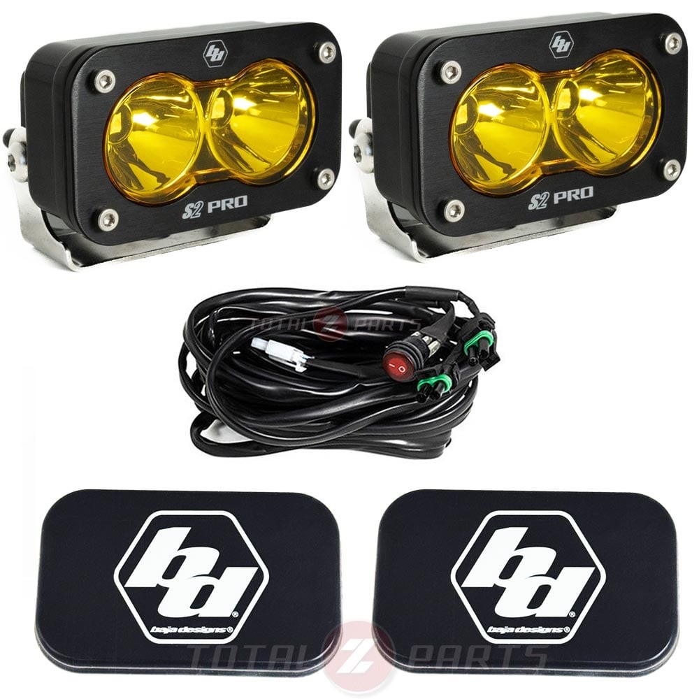 Baja Designs® S2 Pro LED Lights Amber Spot Pair, Brackets, Wiring, Rock Guards