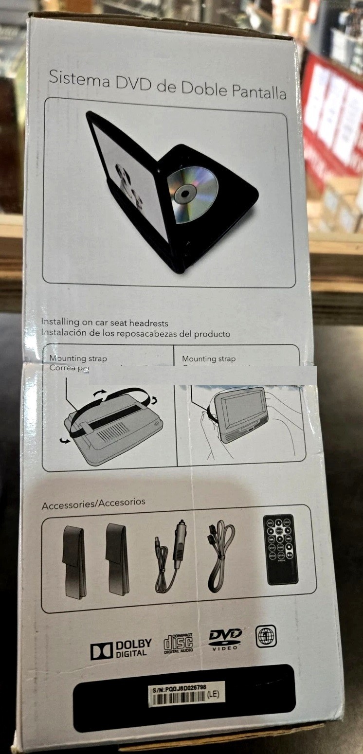 RCA 10 Inch Dual 2 Screens Mobile DVD System Remote Control Headrest Car Adapter