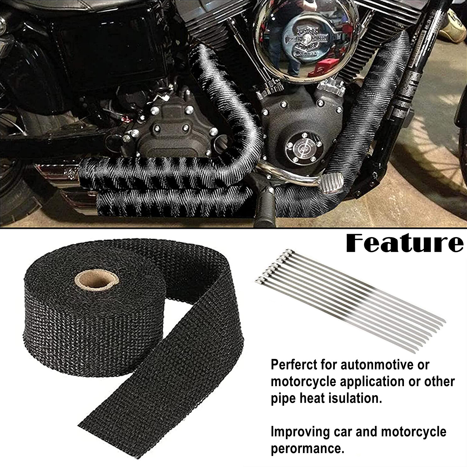 2 Roll x 2" 50FT Black Exhaust Wrap Header Manifold Fiberglass Heat Wrap Tape