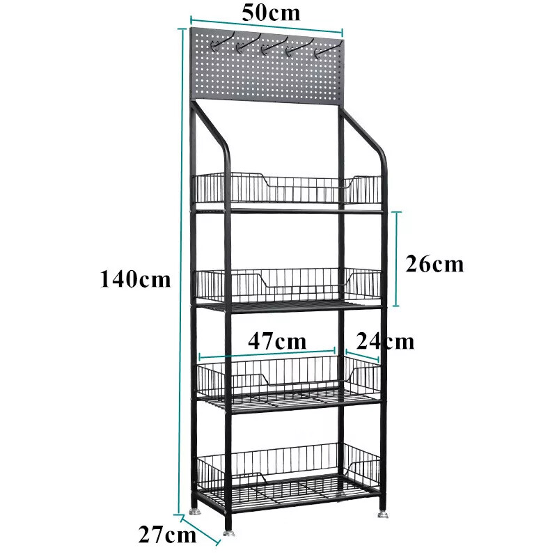 4Tier Black Retail Display Rack/Shelf/Frame/Stand Shop Freestand Snack Metal US