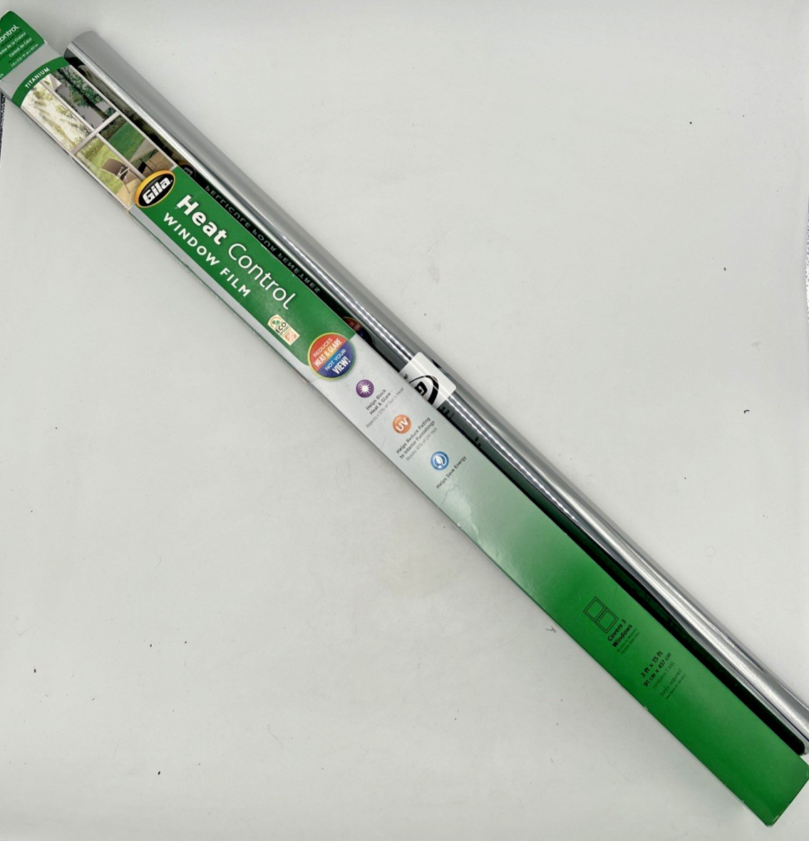 Gila Heat Control Titanium Adhesive Residential DIY Window Film 3ft x 15ft, Gray