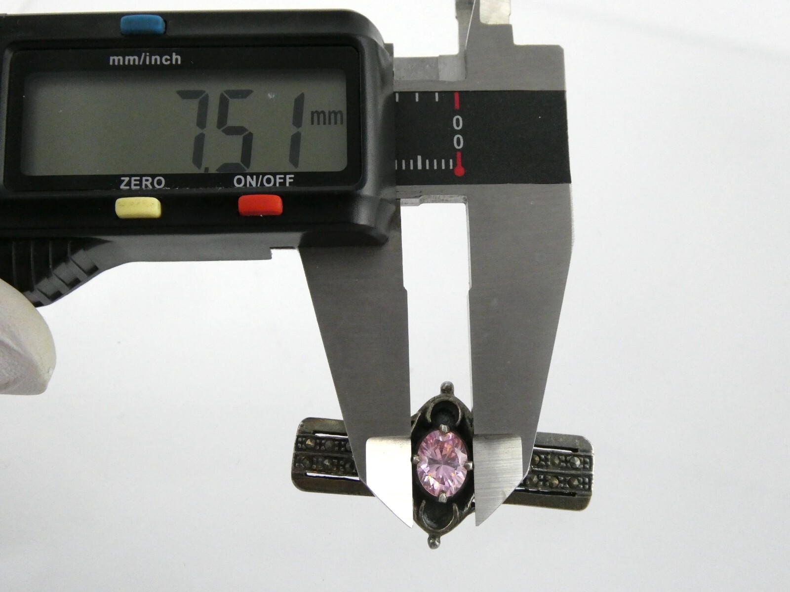 Sterling Silver Pink CZ and Marcasite Studded Bar Brooch Pin 925 6.7g 1.5 Inches