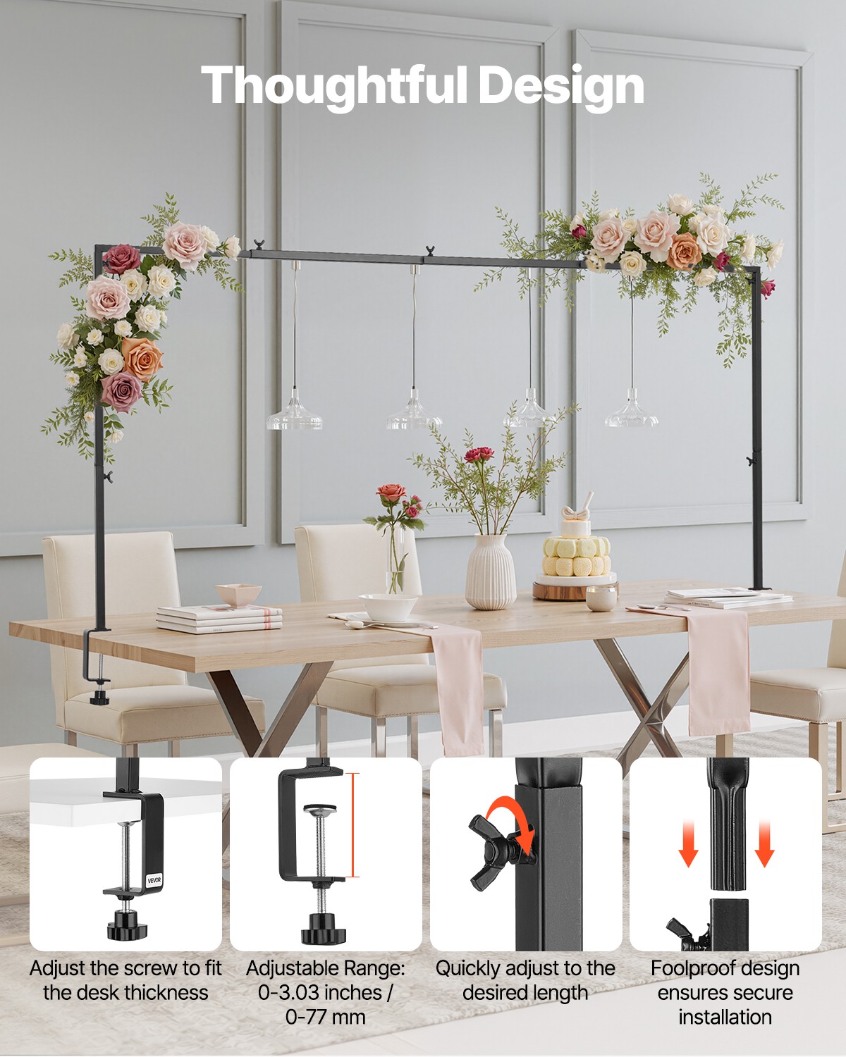 VEVOR Over The Table Rod Stand Metal Arch Frame 28"-98" Length Adjustable Clamp