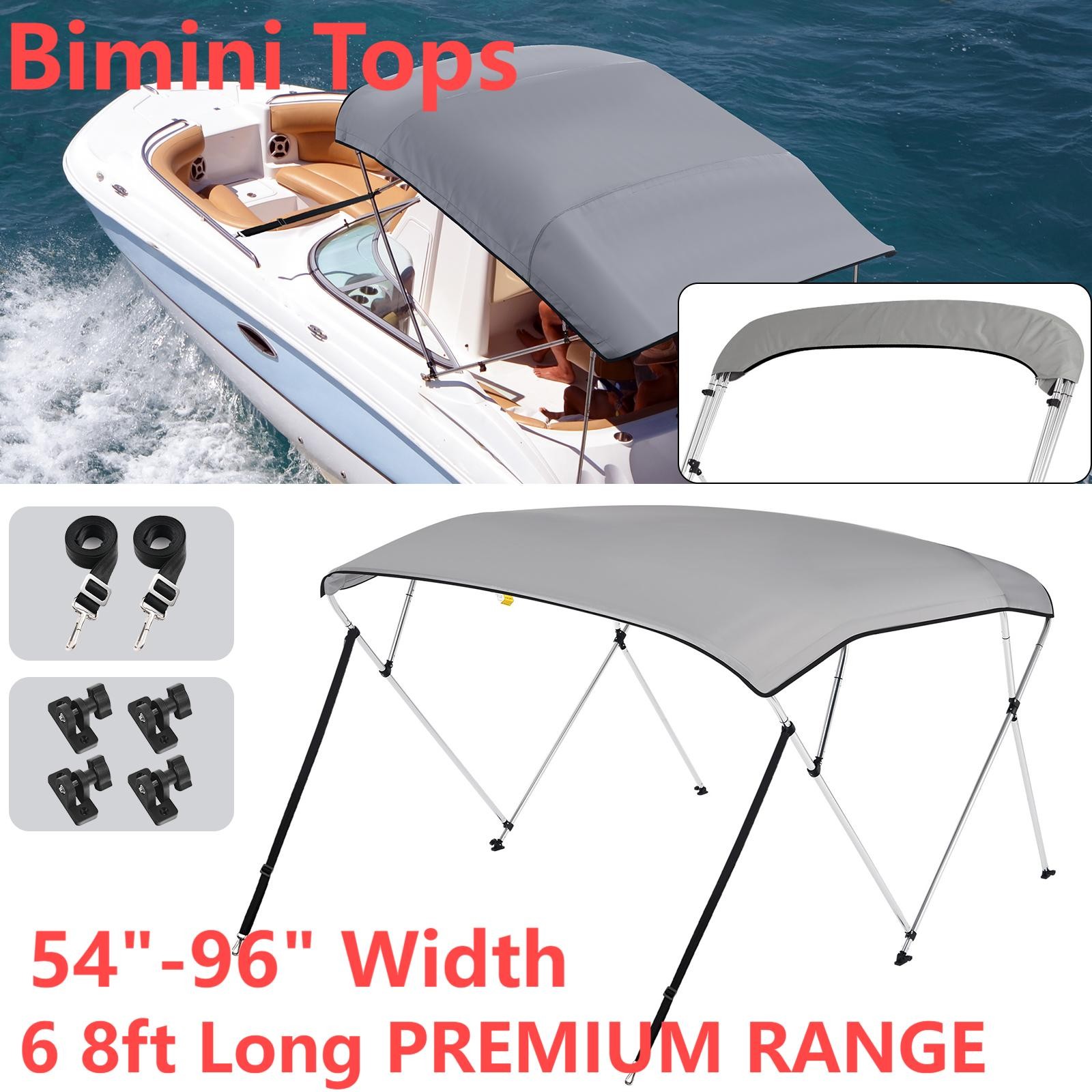1200D Canvas Bimini Top 3 Bow 4 Bow Boat Cover w/Adjustable Rear Support Poles